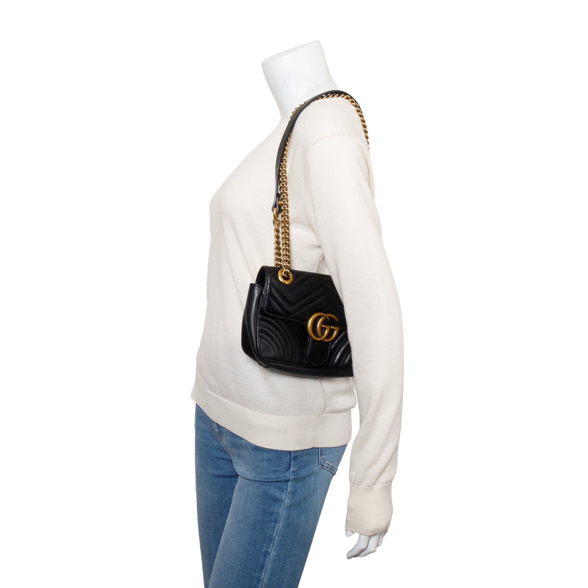 Gucci Black GG Marmont Mini Shoulder Bag w/ Box