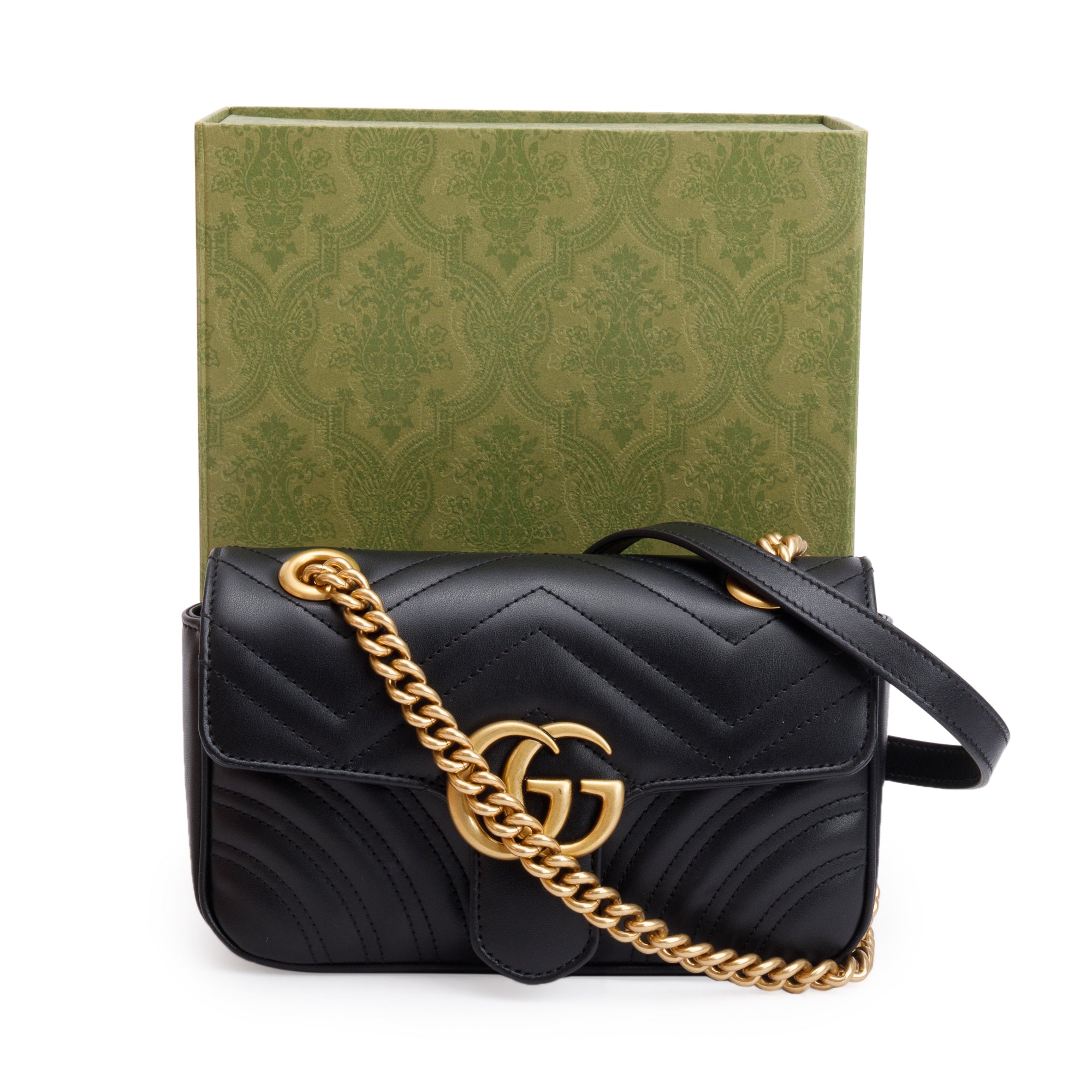 Gucci Black GG Marmont Mini Shoulder Bag w/ Box