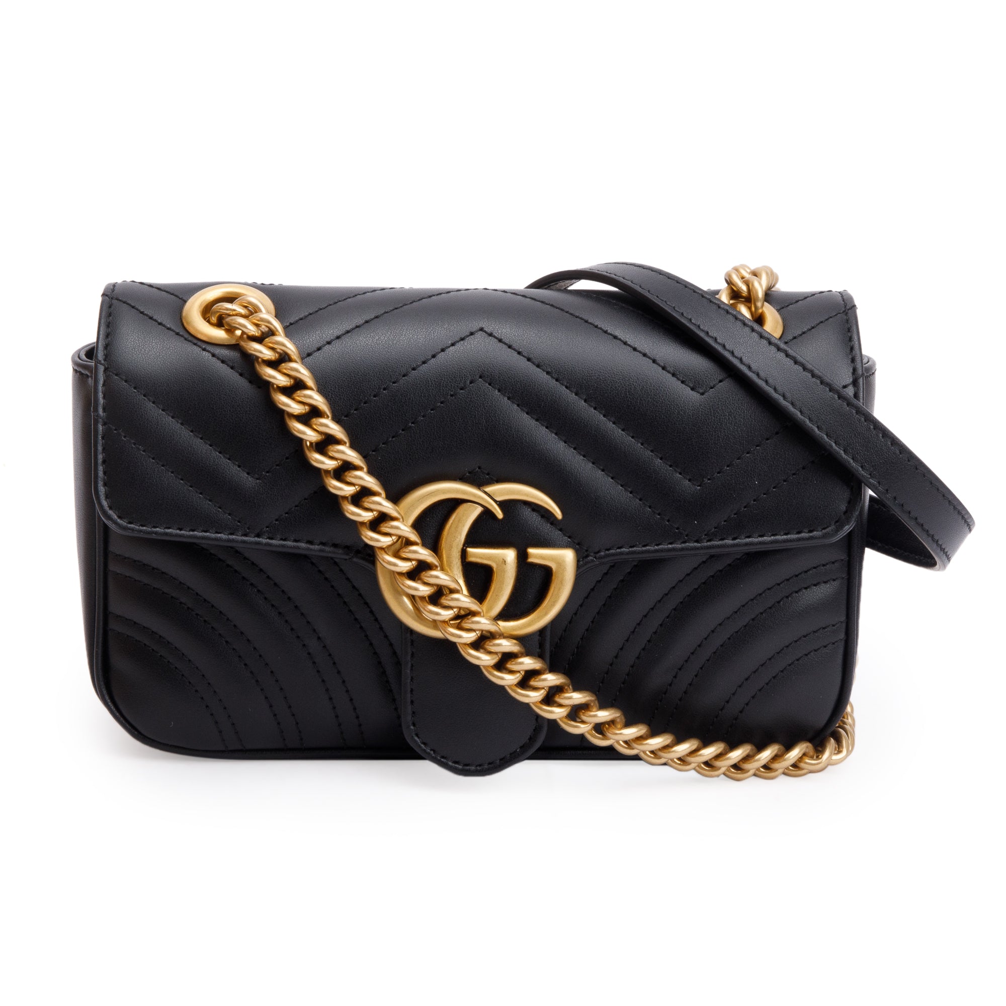 Gucci Black GG Marmont Mini Shoulder Bag w/ Box