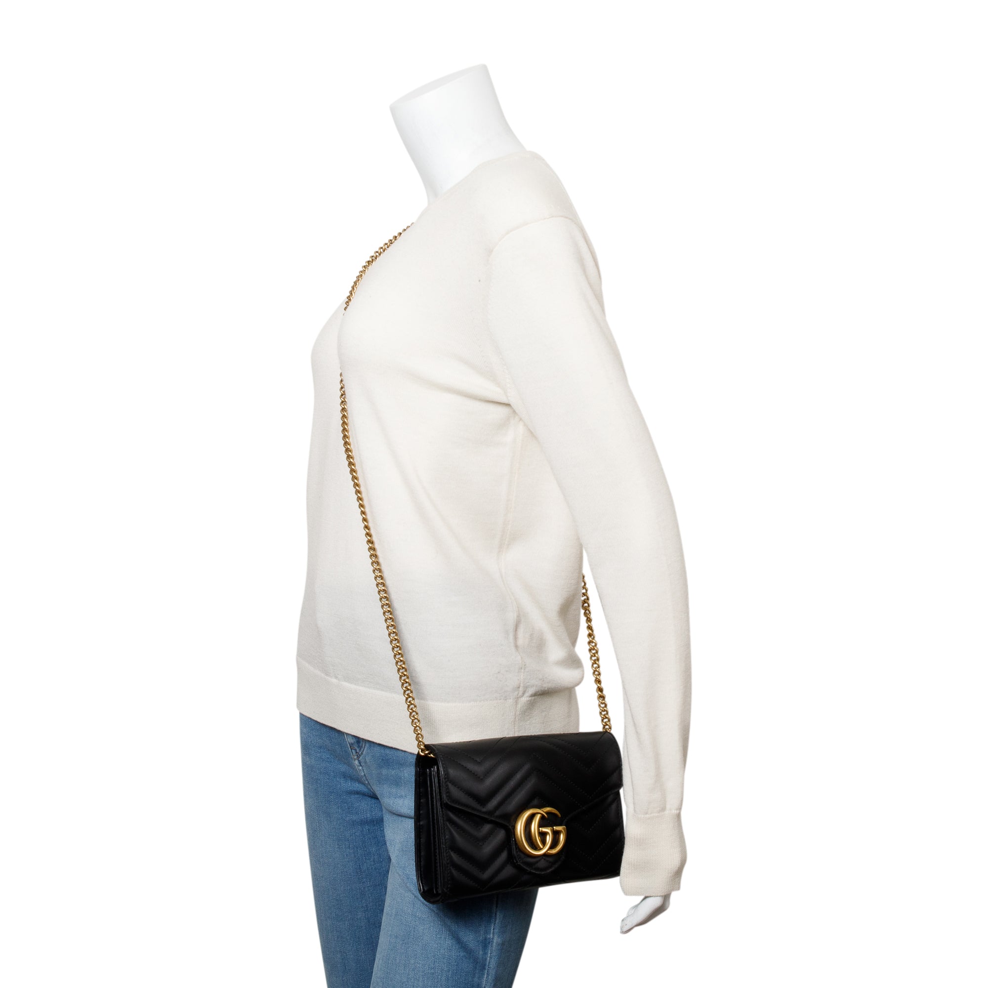 Gucci Black GG Marmont Mini Wallet on Chain