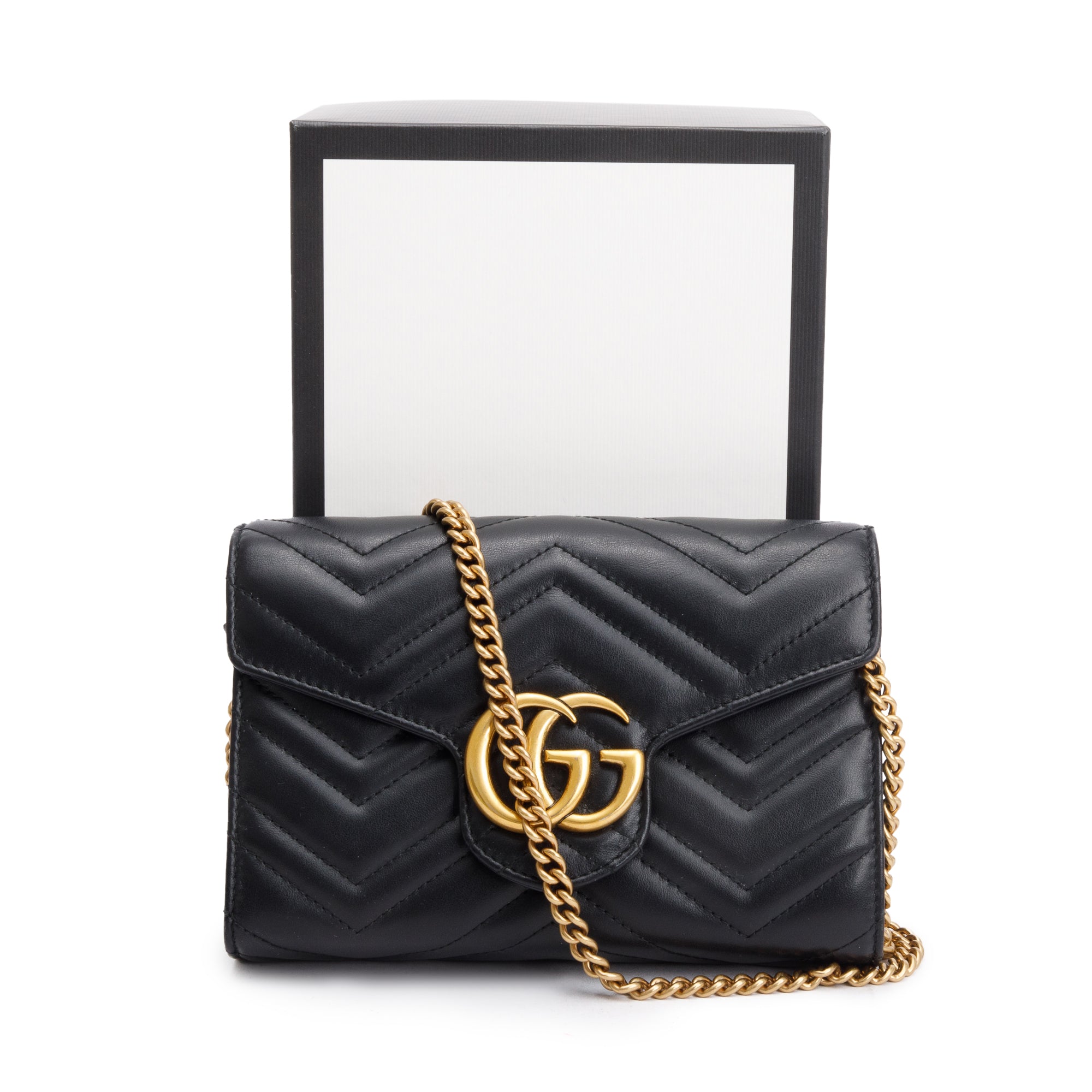 Gucci Black GG Marmont Mini Wallet on Chain w/ Box