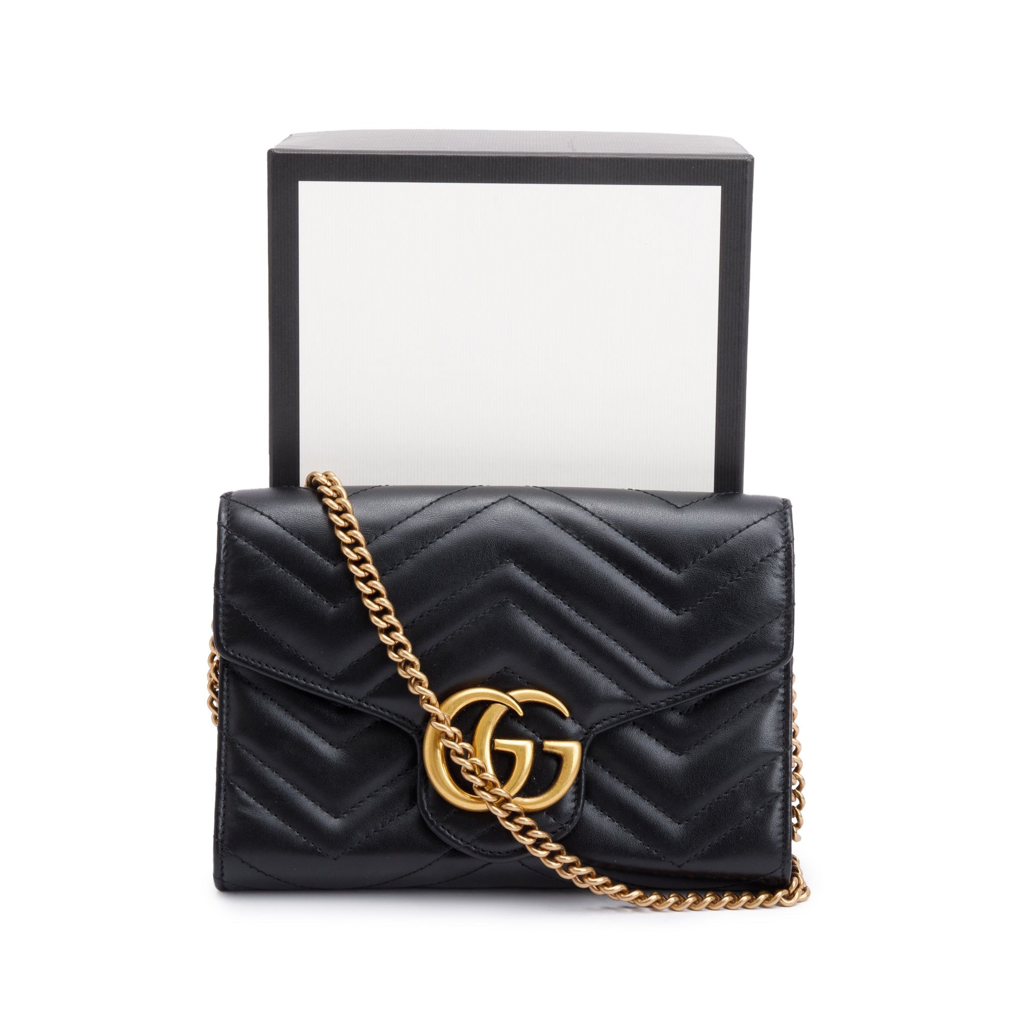 Gucci Black GG Marmont Mini Wallet on Chain w/ Box