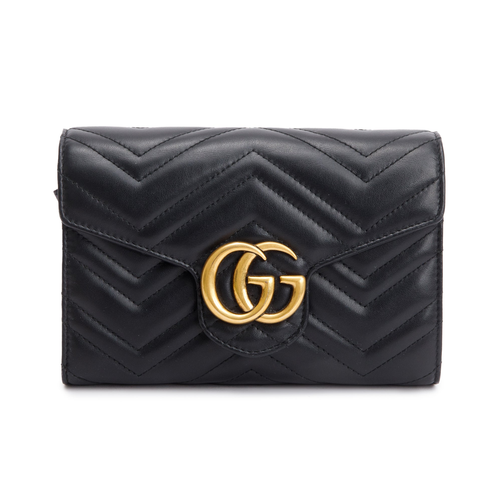 Gucci Black GG Marmont Mini Wallet on Chain w/ Box