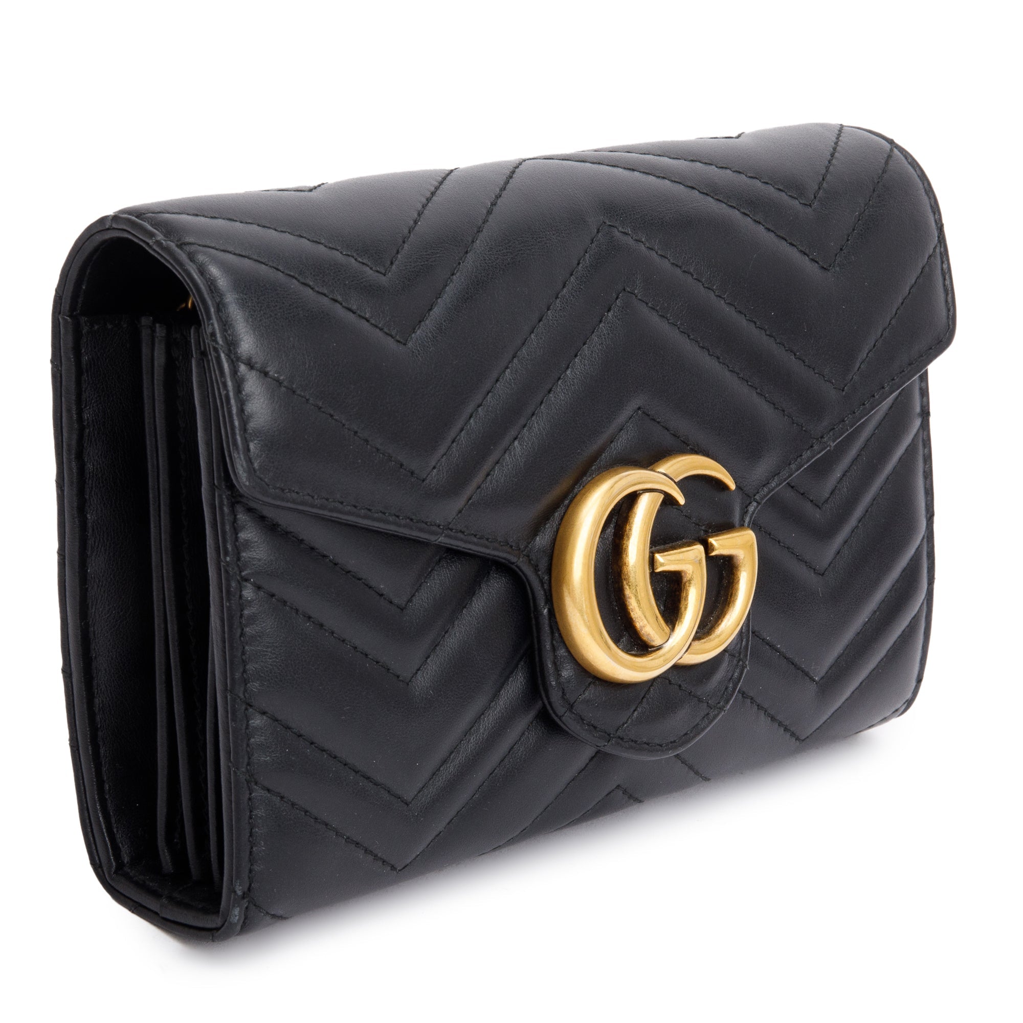 Gucci Black GG Marmont Mini Wallet on Chain w/ Box