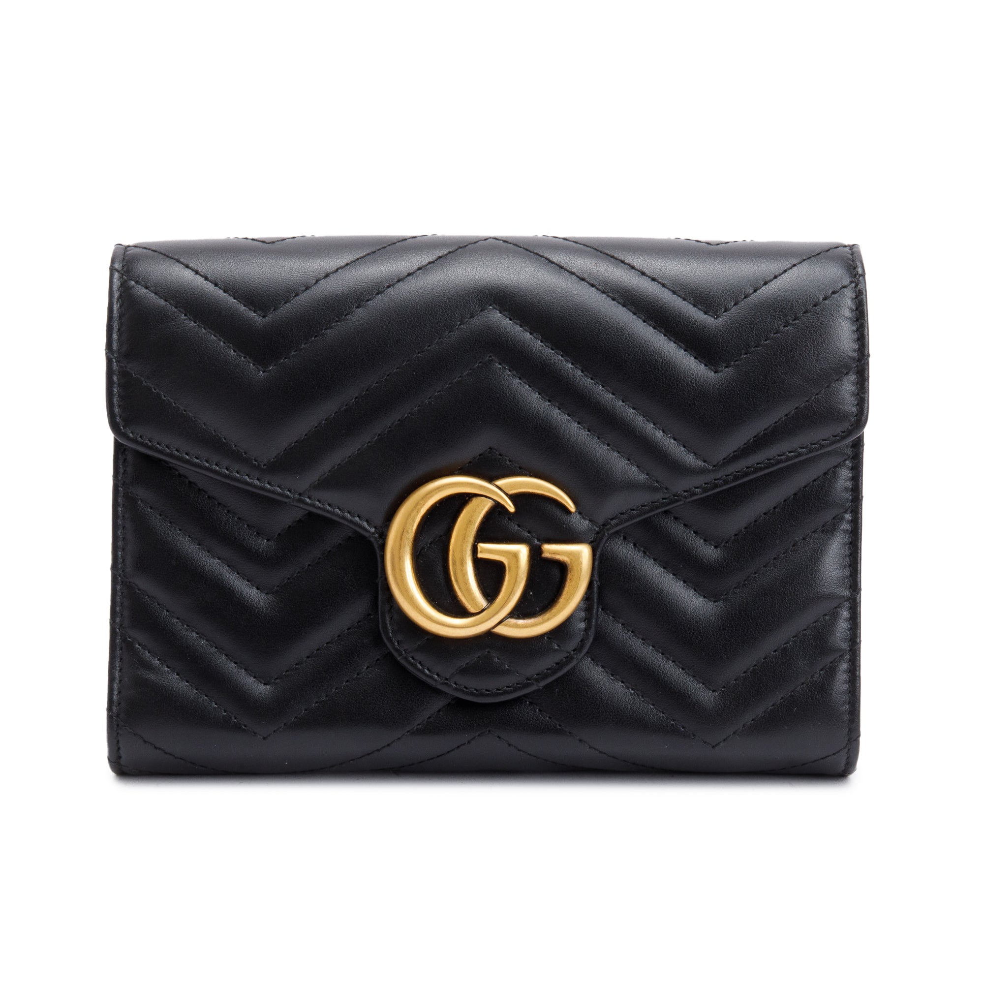 Gucci Black GG Marmont Mini Wallet on Chain w/ Box
