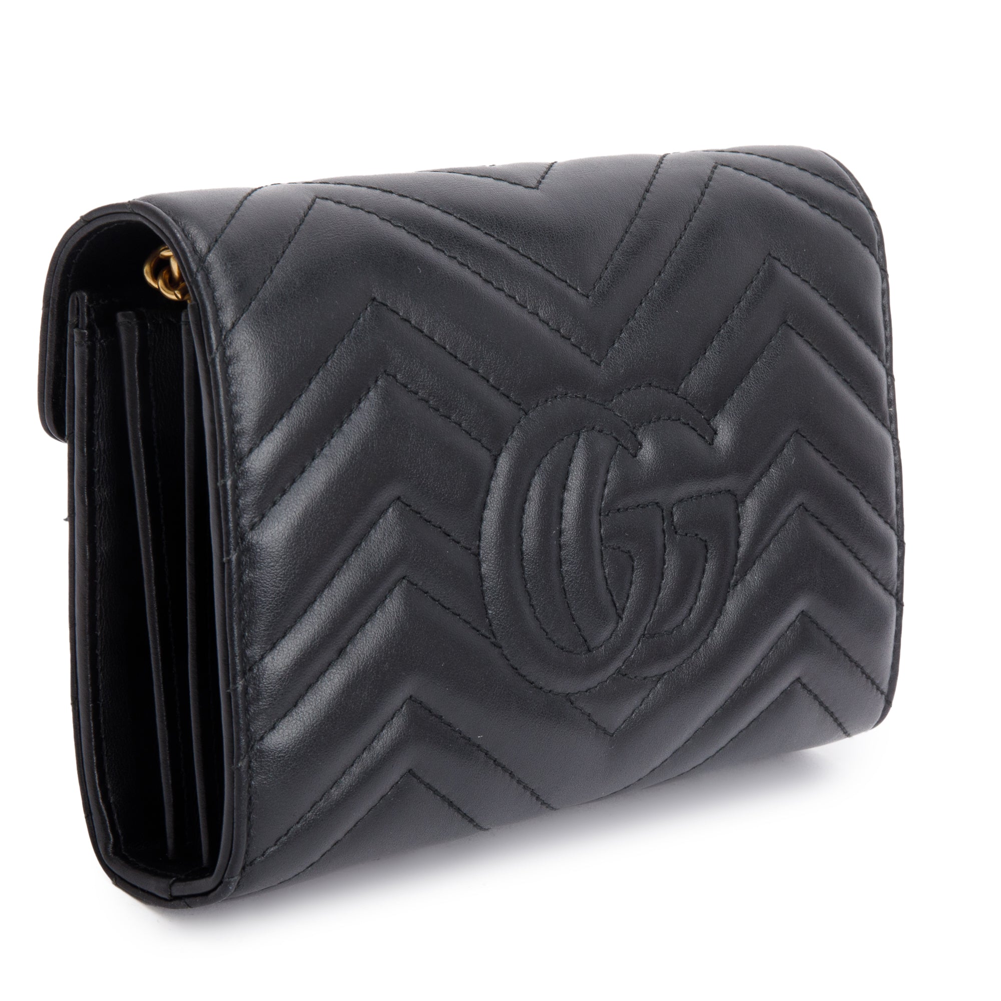 Gucci Black GG Marmont Mini Wallet on Chain w/ Box