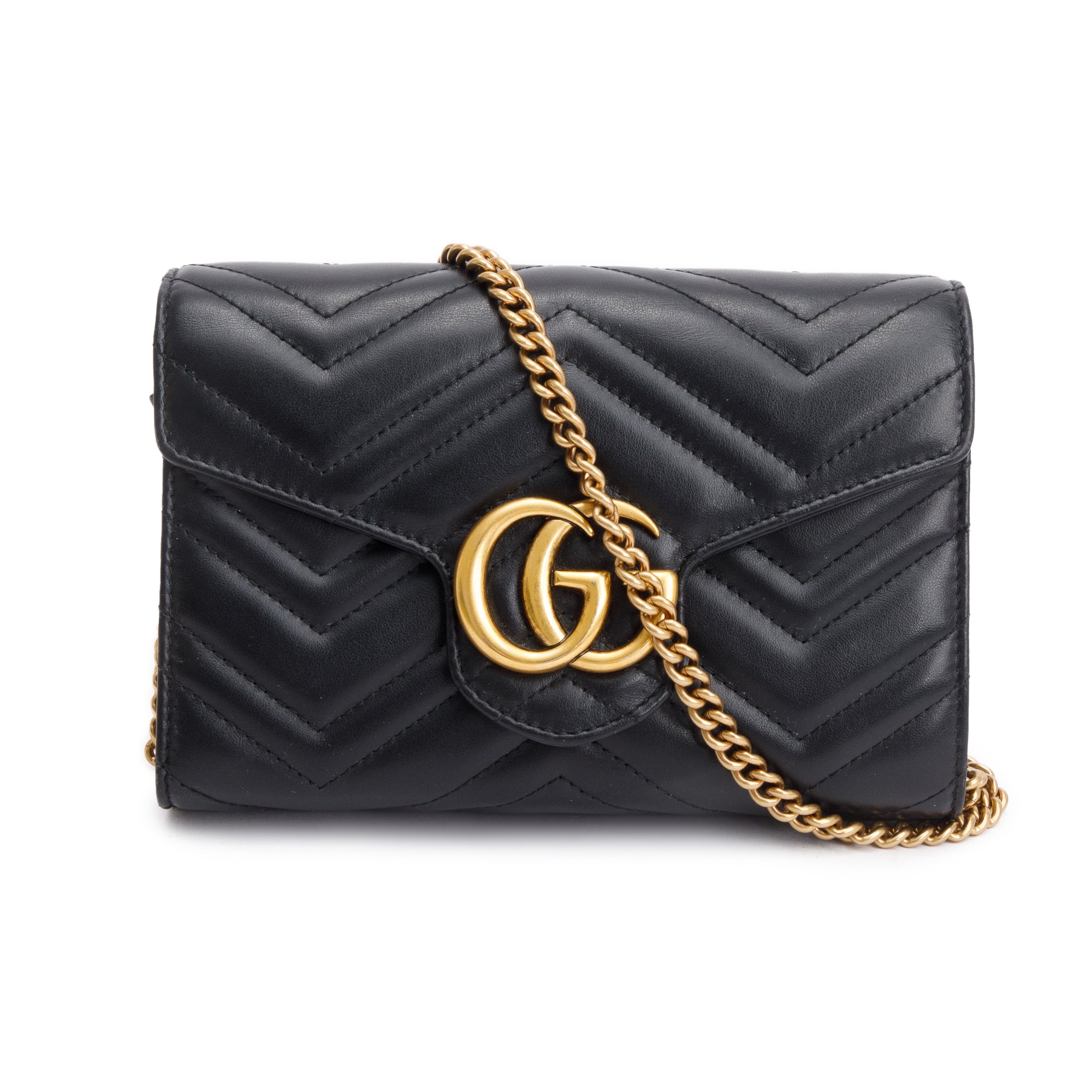 Gucci Black GG Marmont Mini Wallet on Chain w/ Box