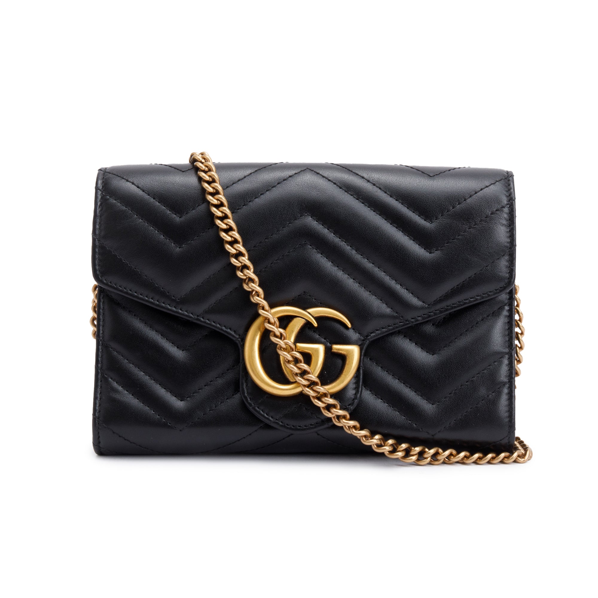 Gucci Black GG Marmont Mini Wallet on Chain w/ Box
