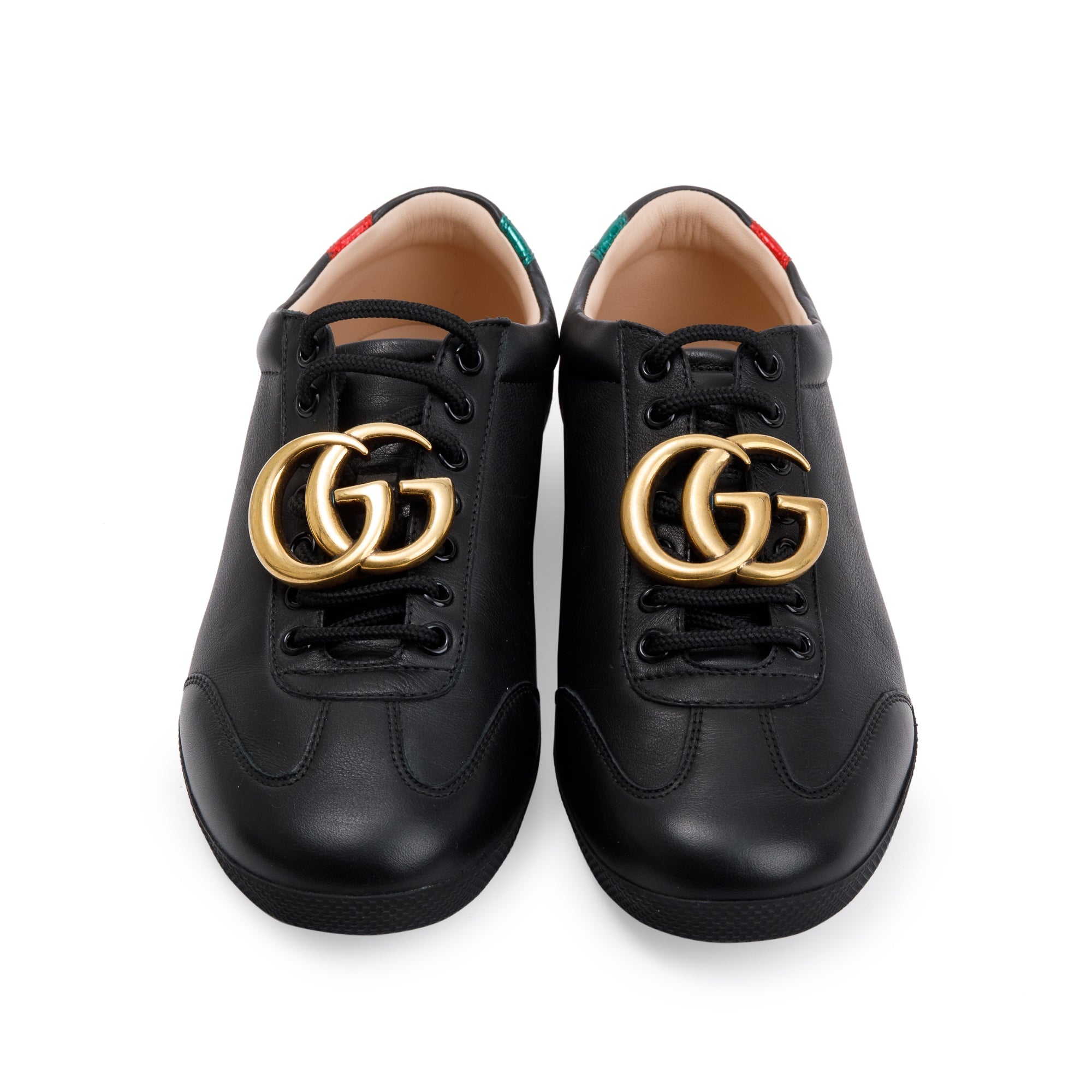 Gucci Black GG Marmont Snakeskin-Trimmed Sneakers, Size 5.5 w/ Box