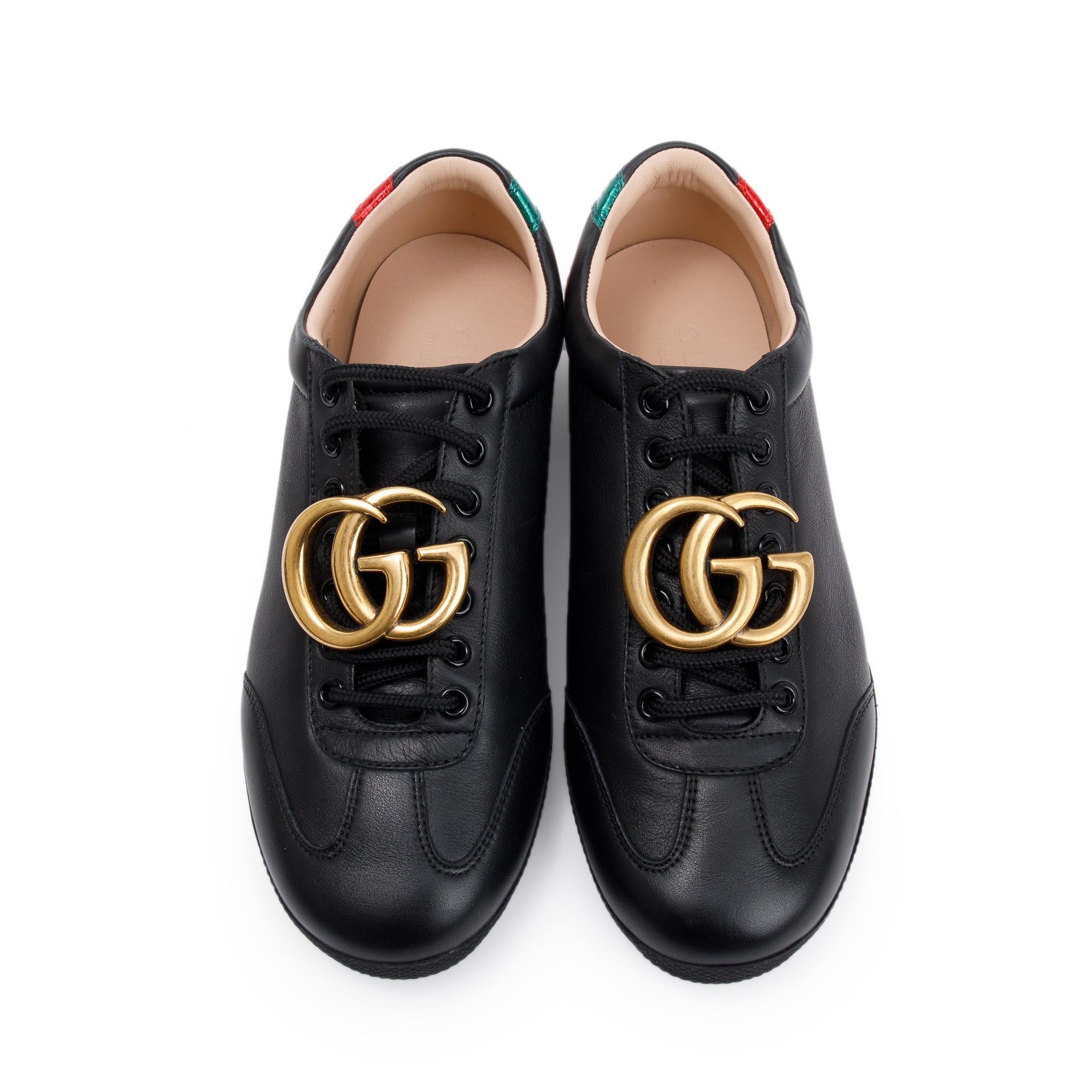 Gucci Black GG Marmont Snakeskin-Trimmed Sneakers, Size 5.5 w/ Box