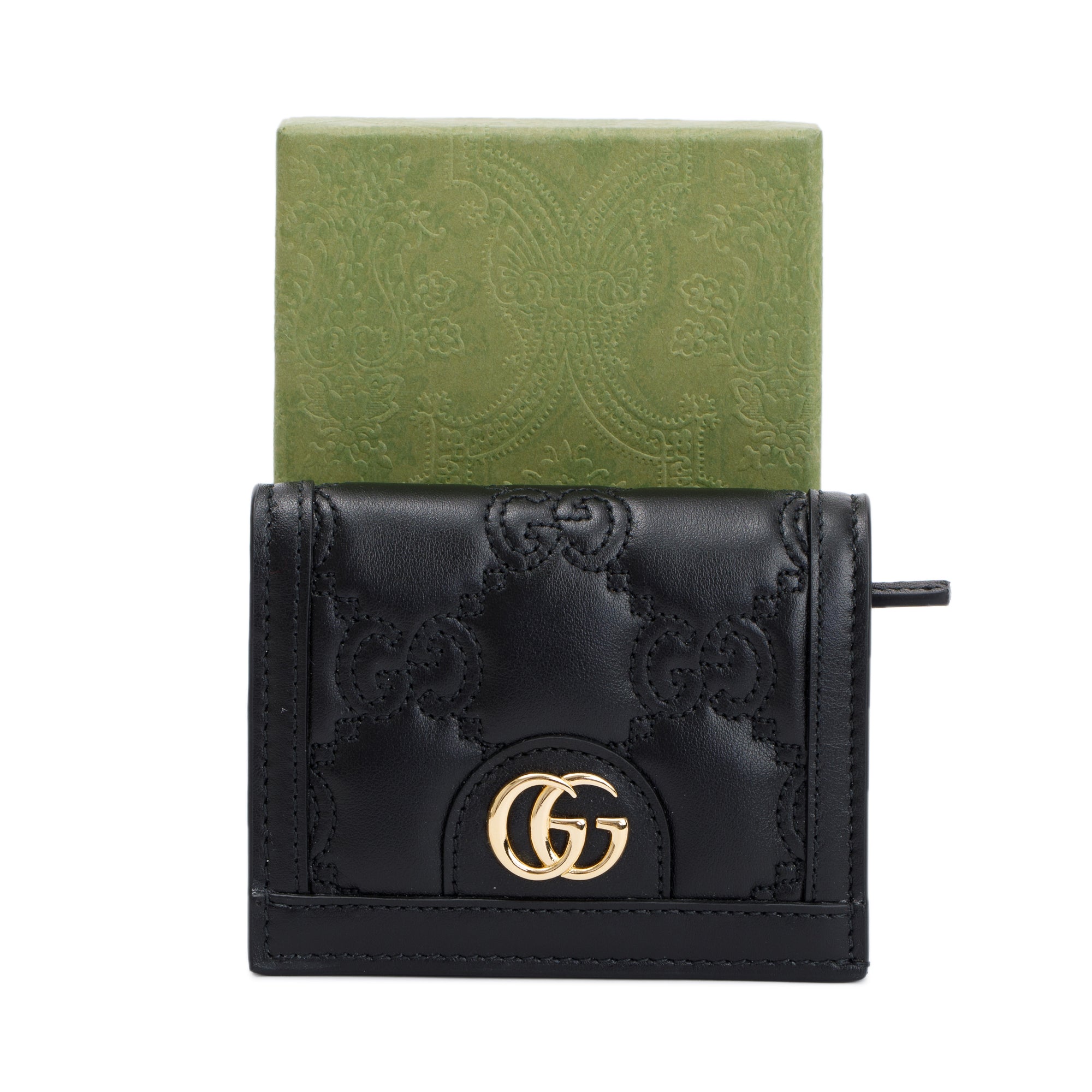 Gucci Black GG Matelasse Leather Card Case Wallet w/ Box