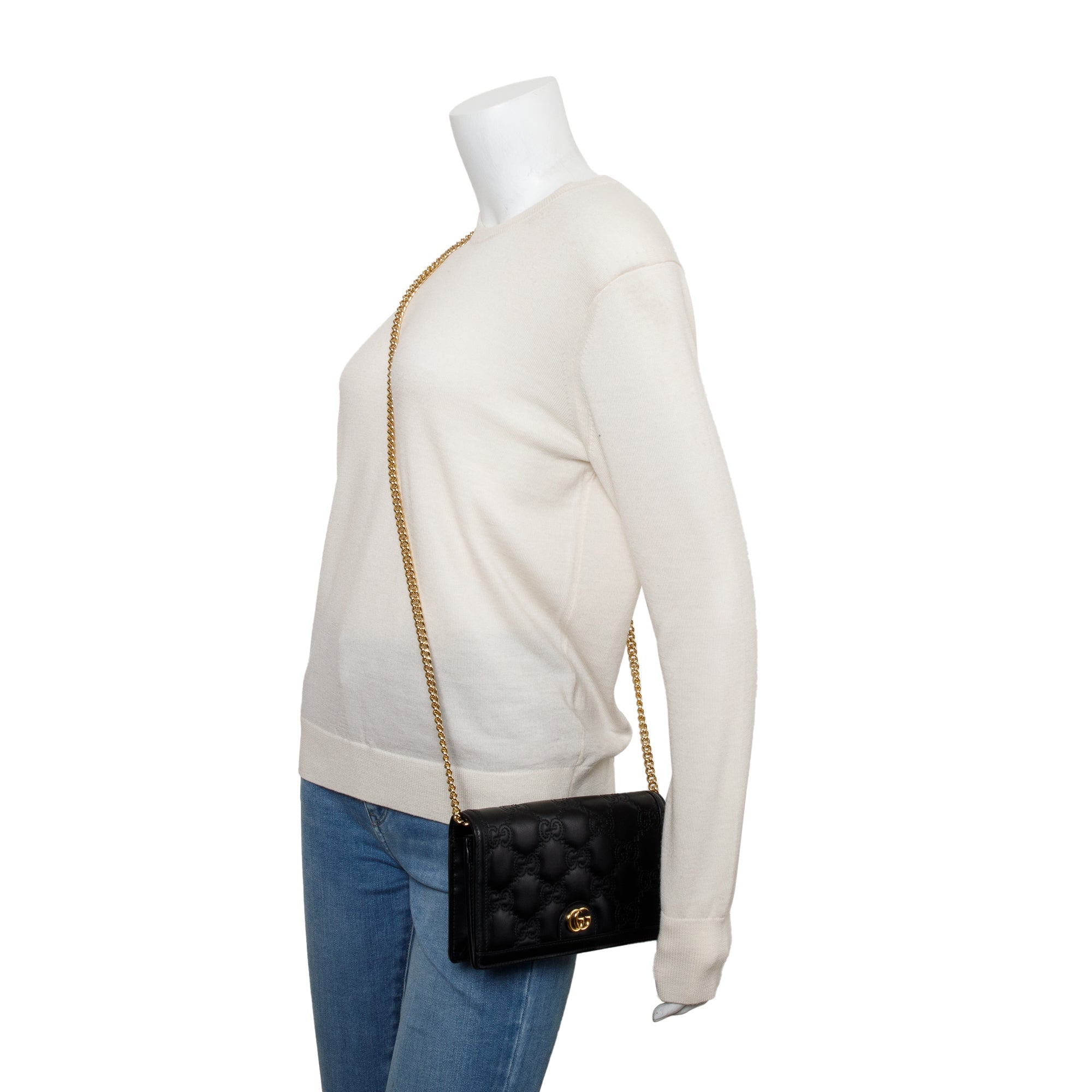 Gucci Black GG Matelasse Leather Chain Wallet w/ Box & Receipt