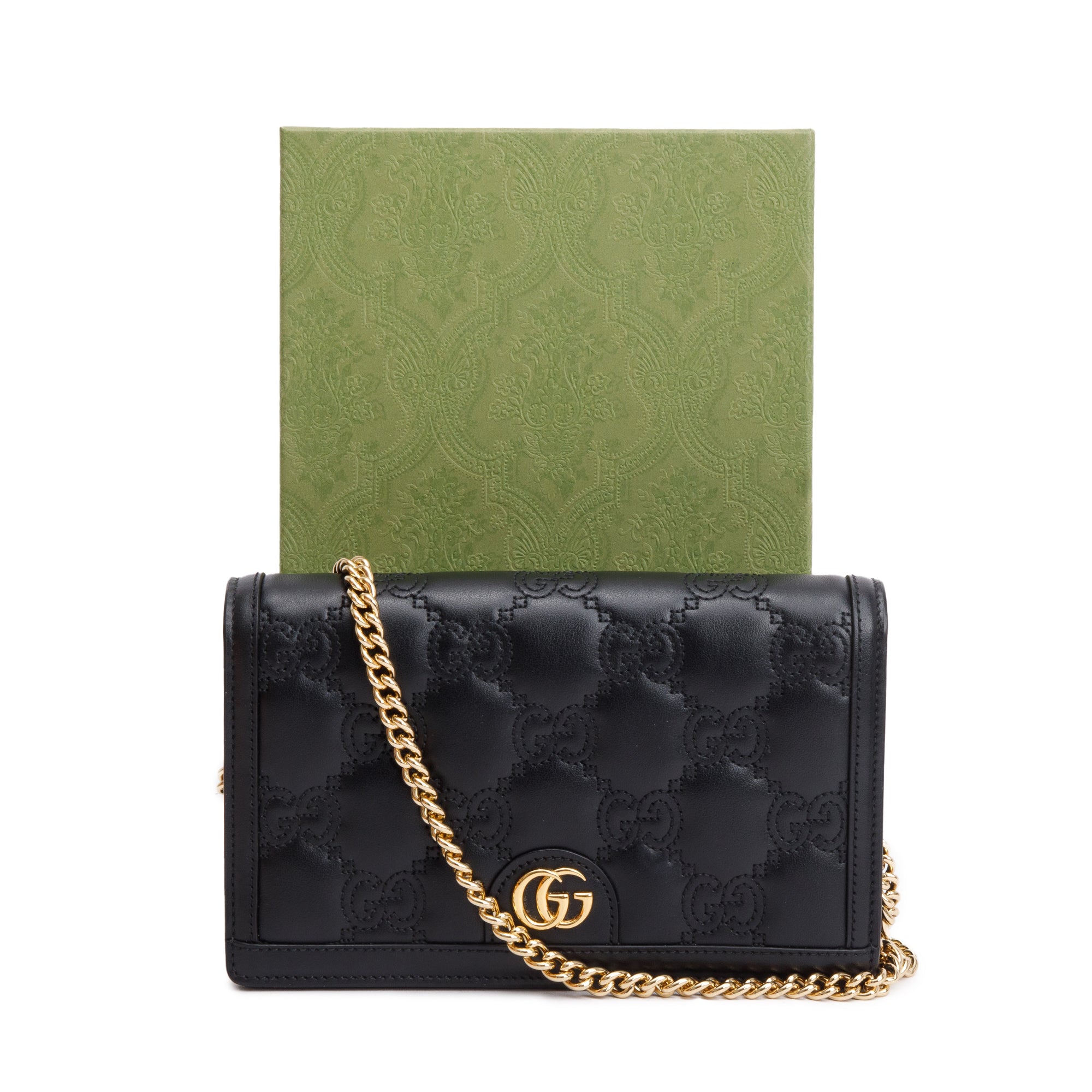 Gucci Black GG Matelasse Leather Chain Wallet w/ Box & Receipt