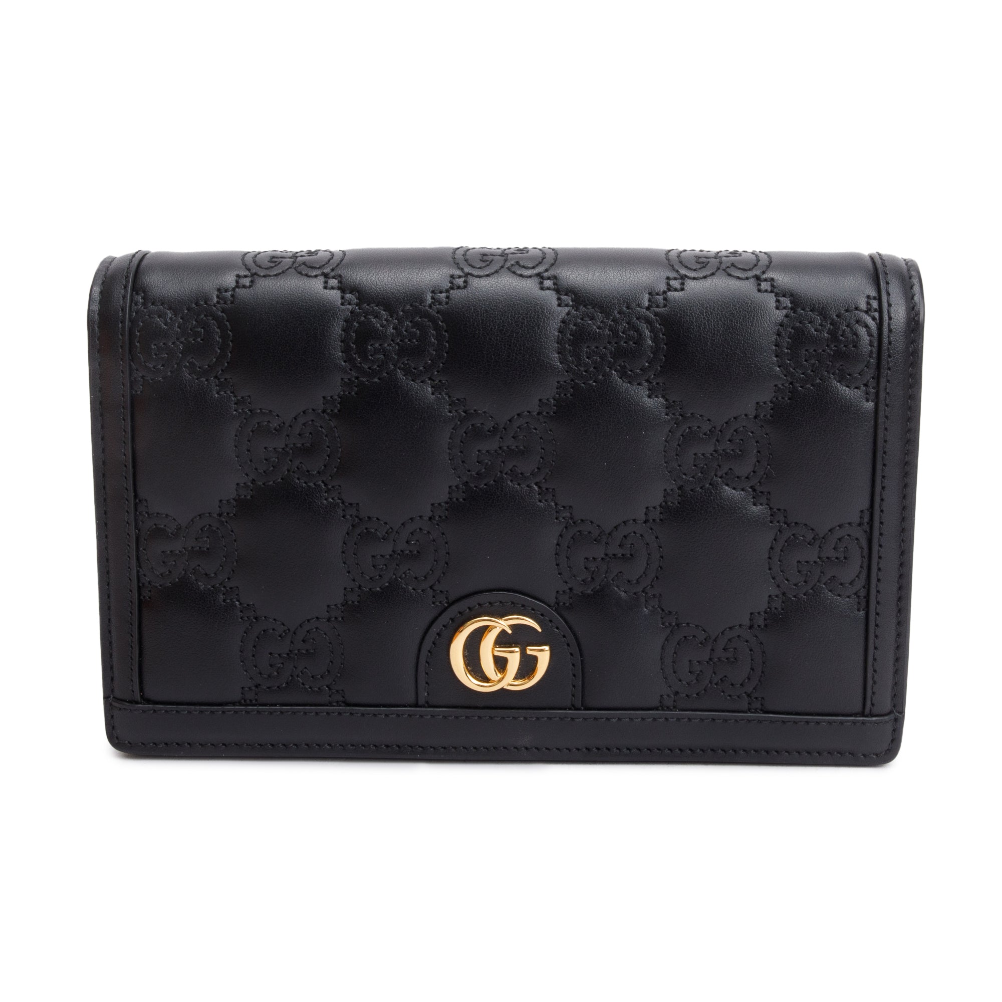Gucci Black GG Matelasse Leather Chain Wallet w/ Box & Receipt