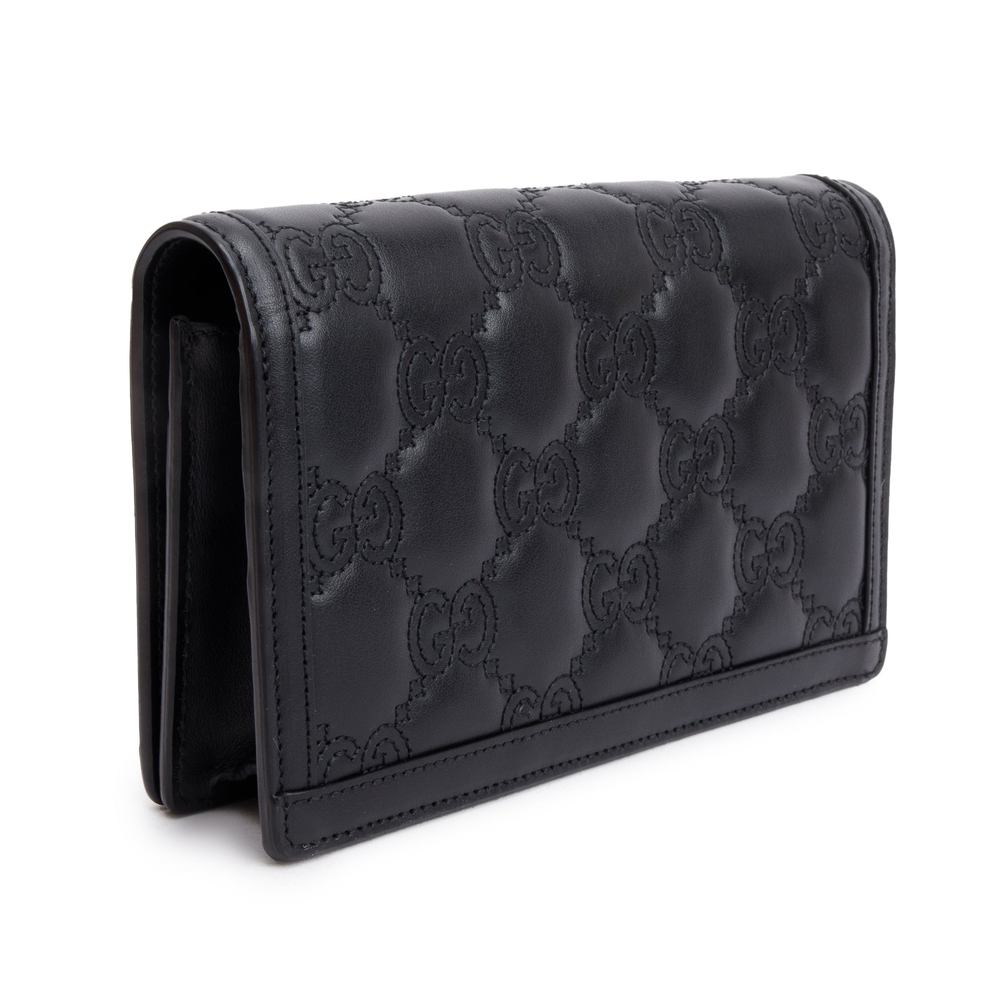 Gucci Black GG Matelasse Leather Chain Wallet w/ Box & Receipt