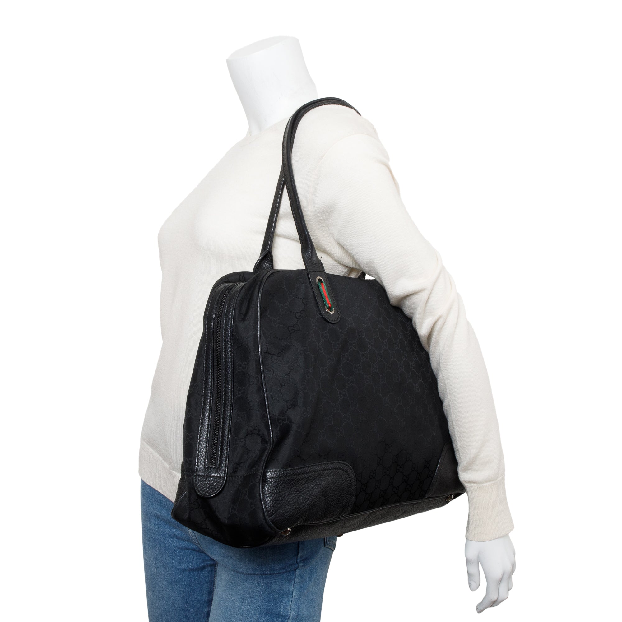 Gucci Black GG Nylon Large Princy Boston Bag