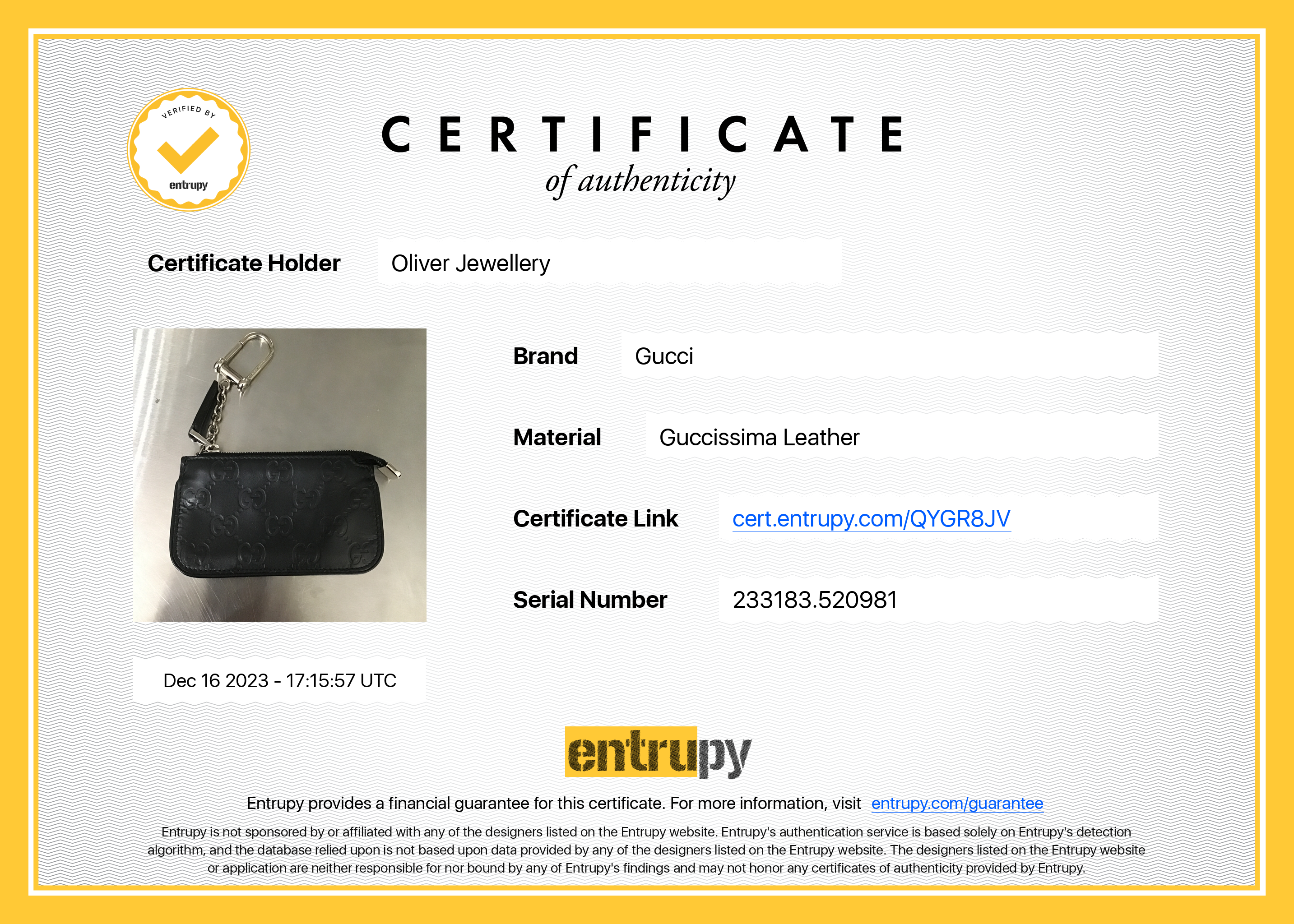 Gucci Black GG Signature Leather Key Pouch w/ Box