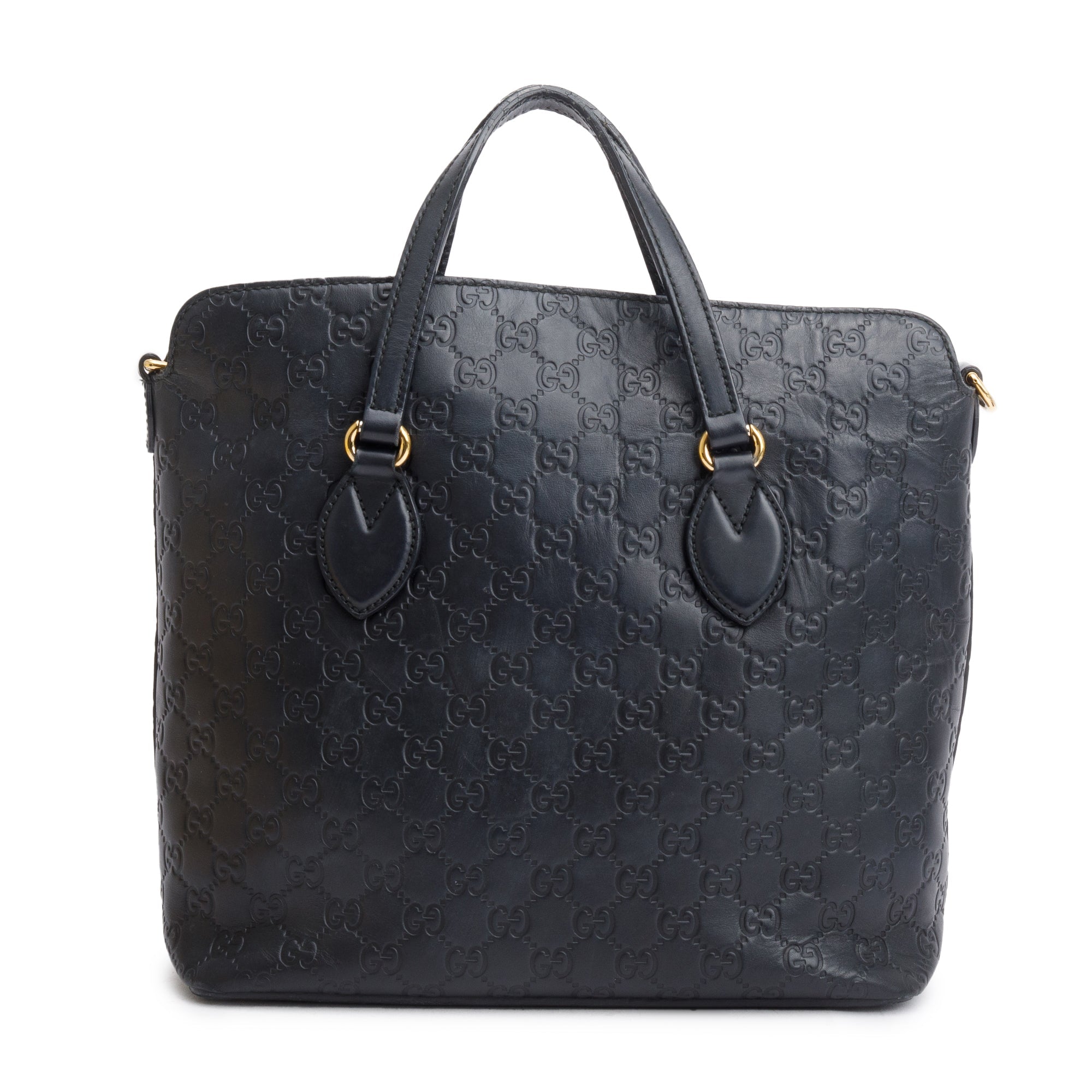 Gucci Black GG Signature Leather Linea A Foldover Tote w/ Strap