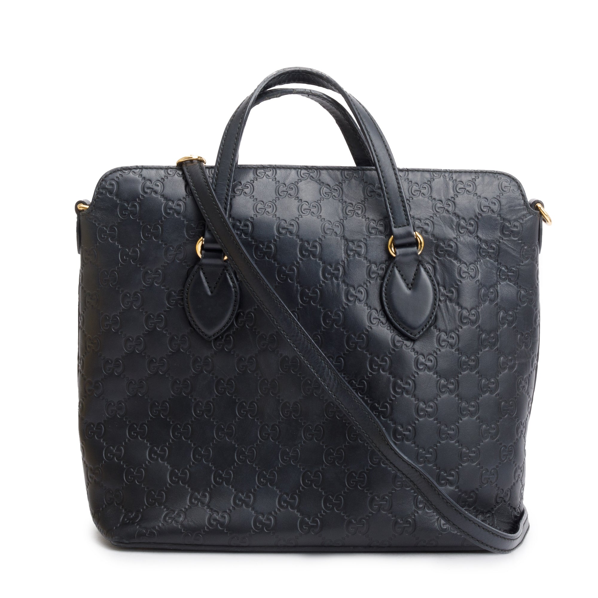 Gucci Black GG Signature Leather Linea A Foldover Tote w/ Strap