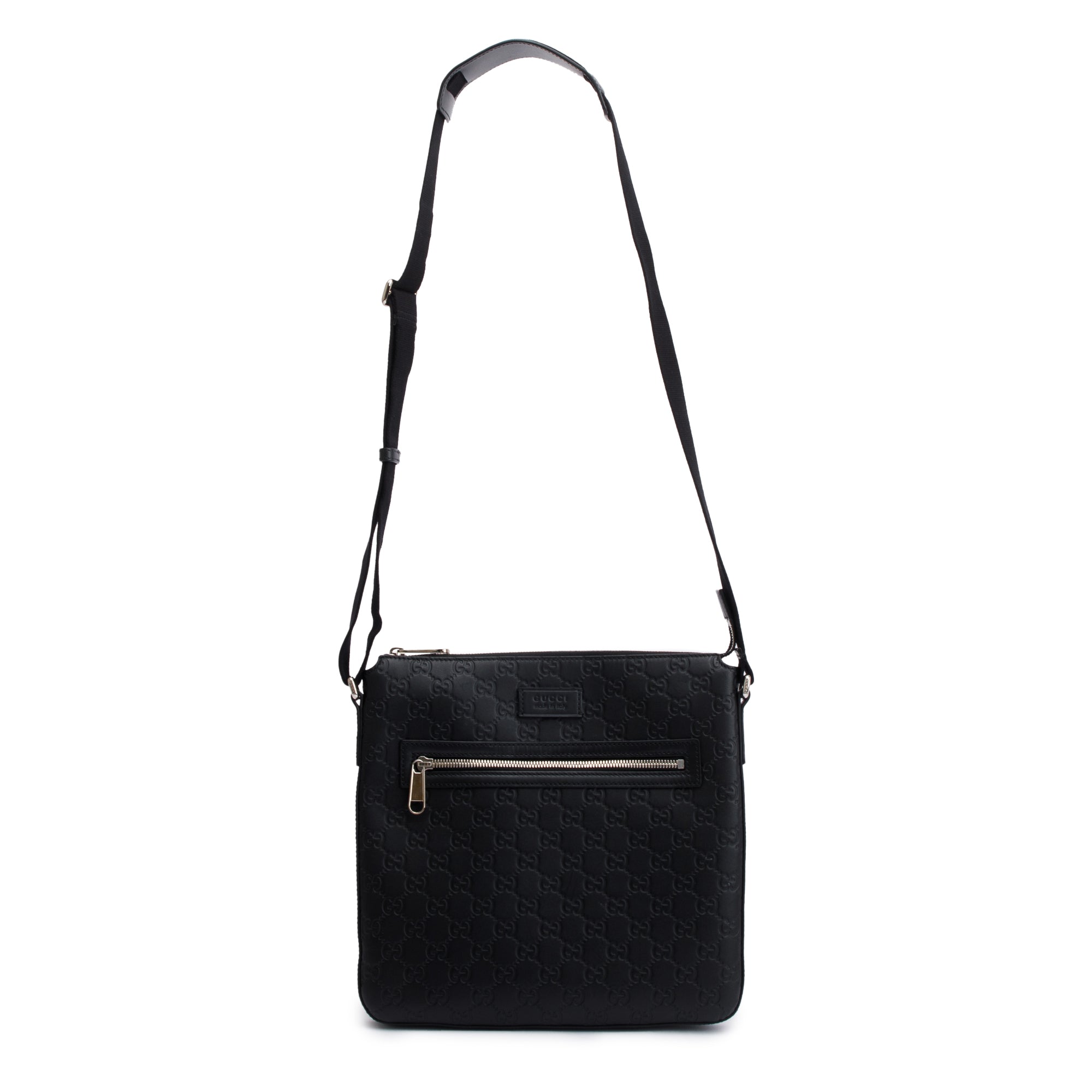 Gucci Black GG Signature Leather Medium Messenger Bag w/ Box