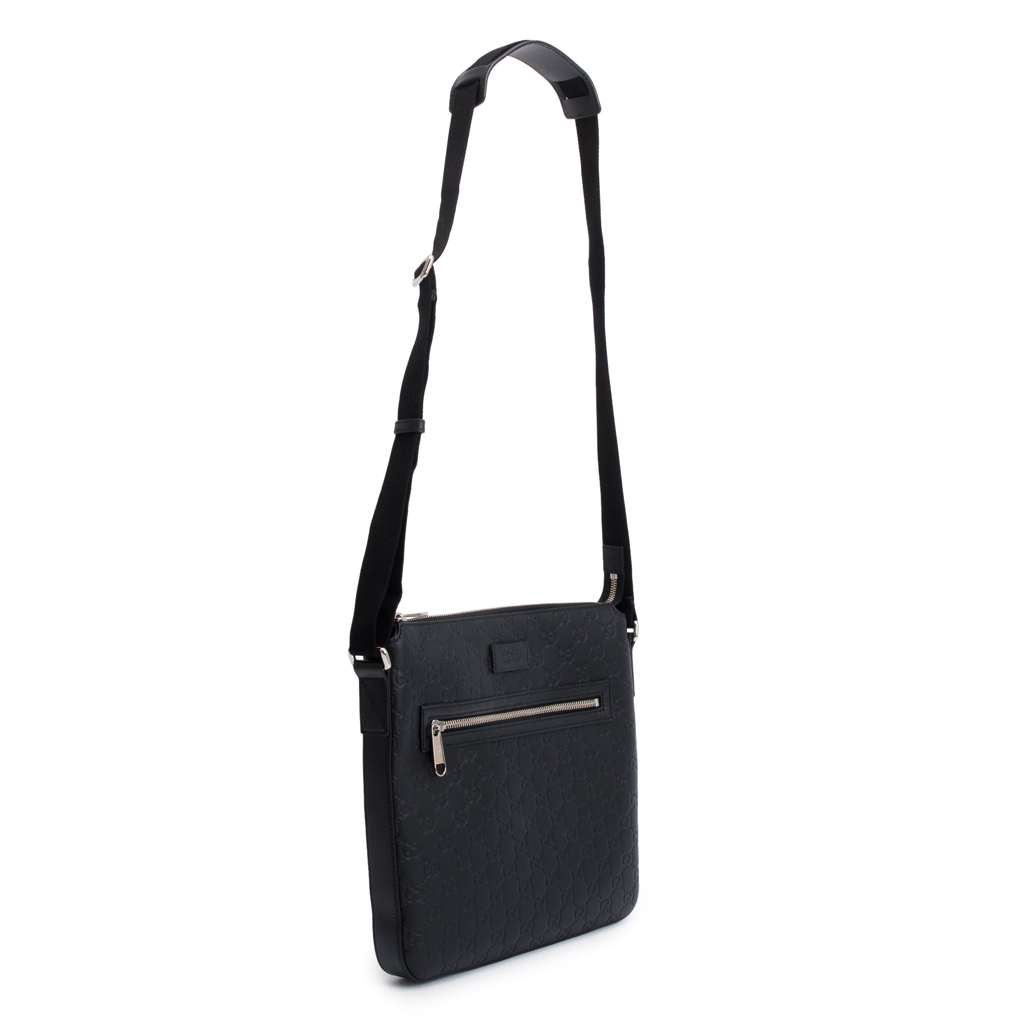 Gucci Black GG Signature Leather Medium Messenger Bag w/ Box