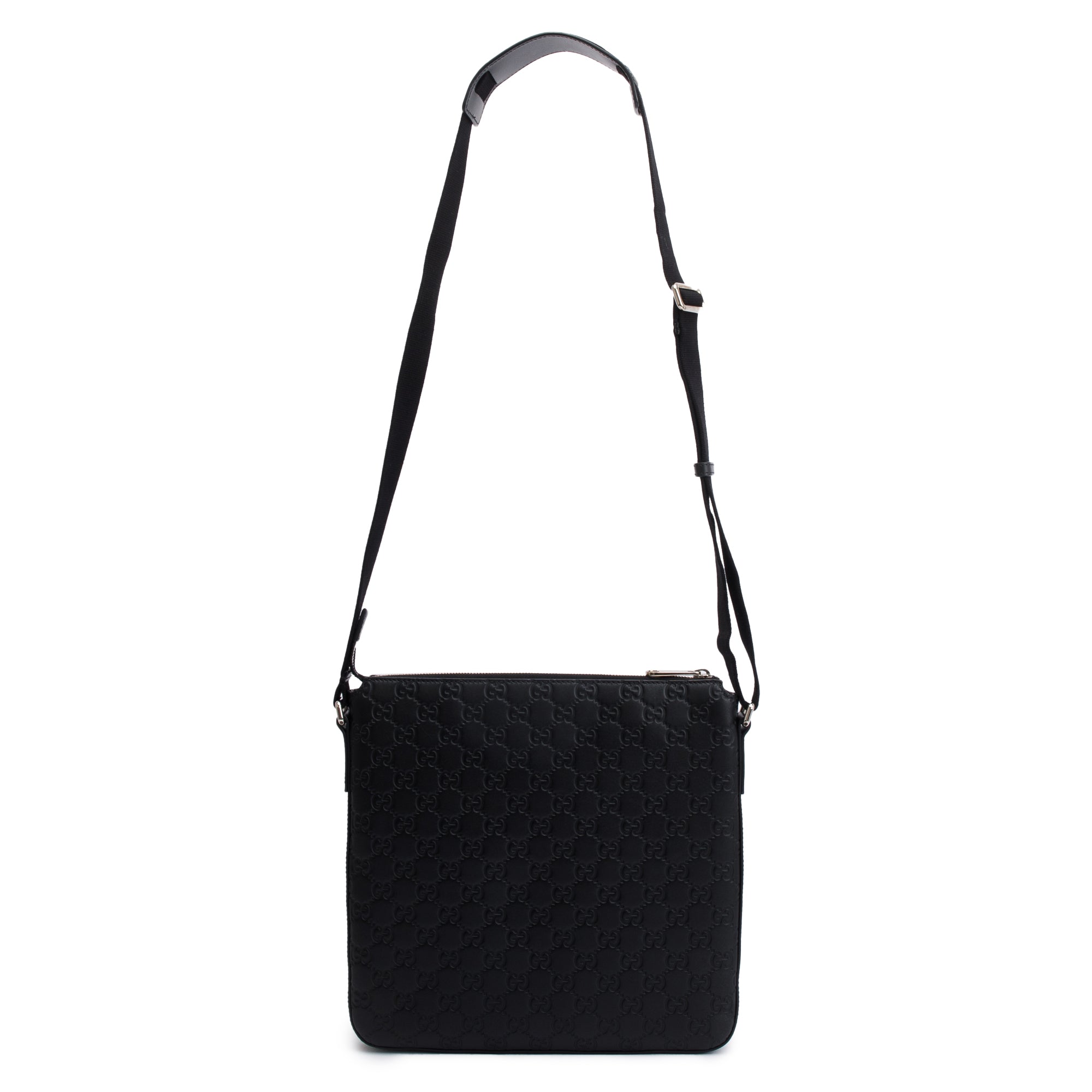 Gucci Black GG Signature Leather Medium Messenger Bag w/ Box