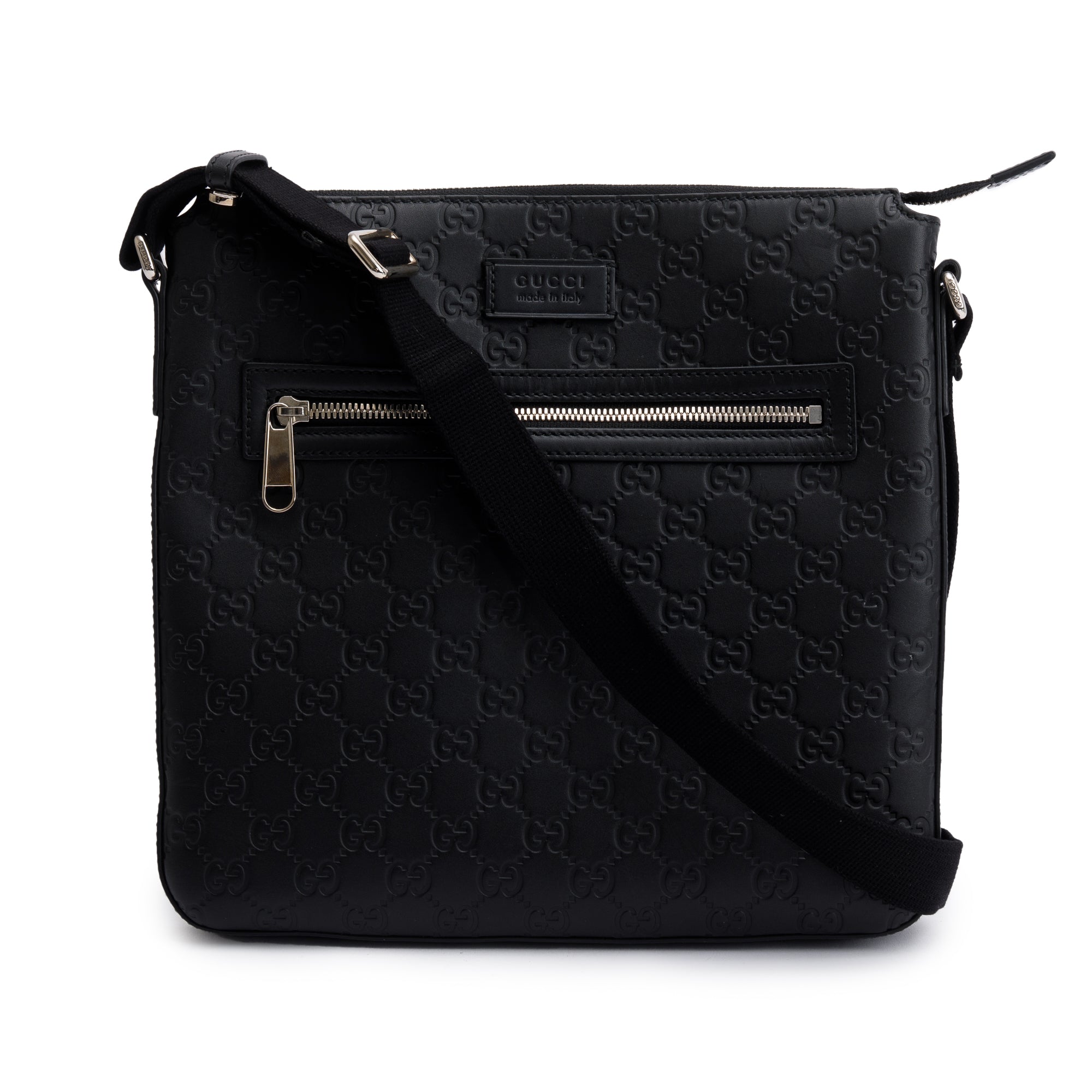 Gucci Black GG Signature Leather Medium Messenger Bag w/ Box