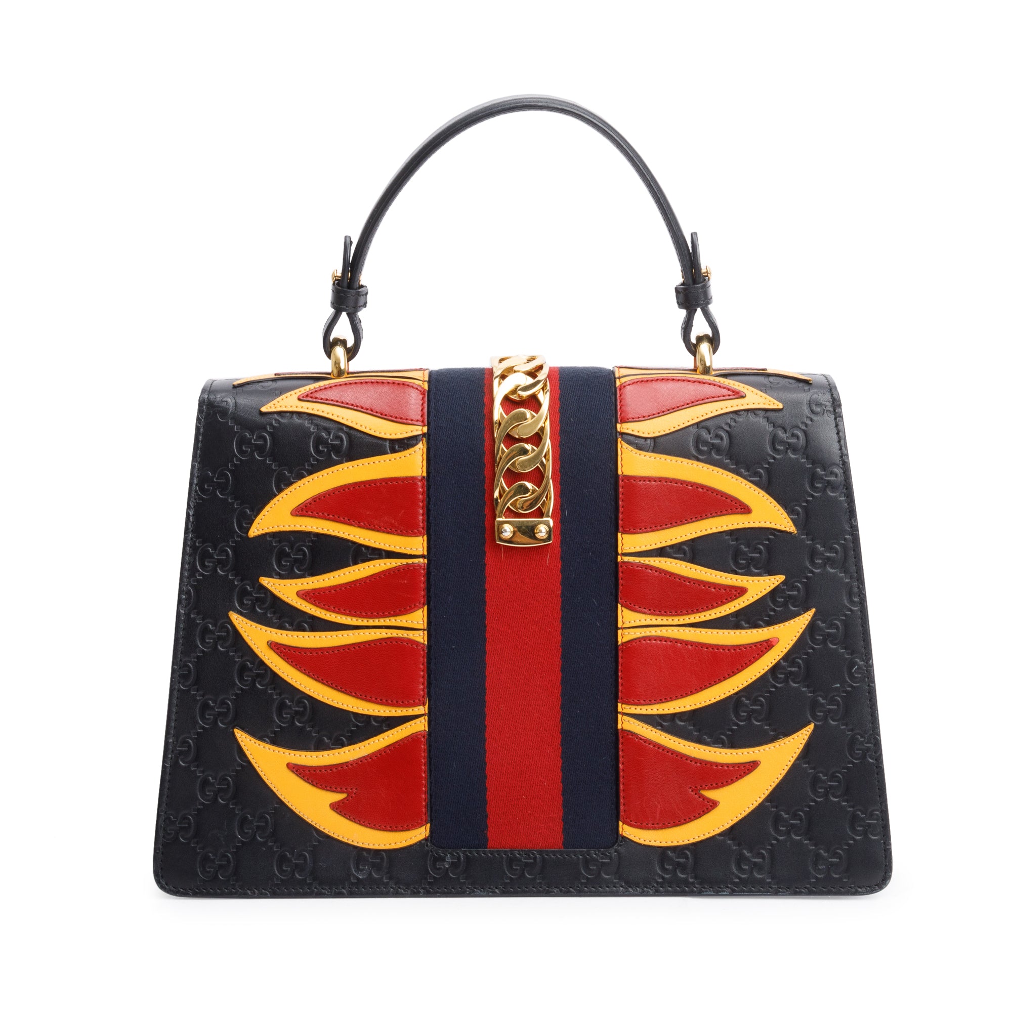 Gucci Black GG Signature Leather Medium Sylvie Handle Bag