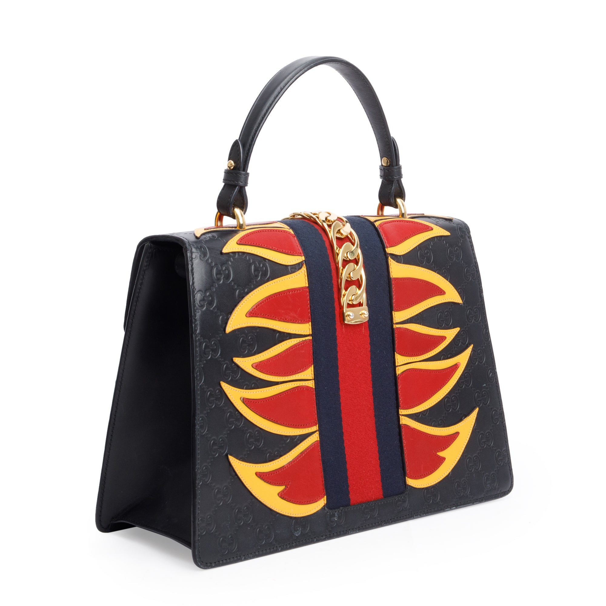 Gucci Black GG Signature Leather Medium Sylvie Handle Bag