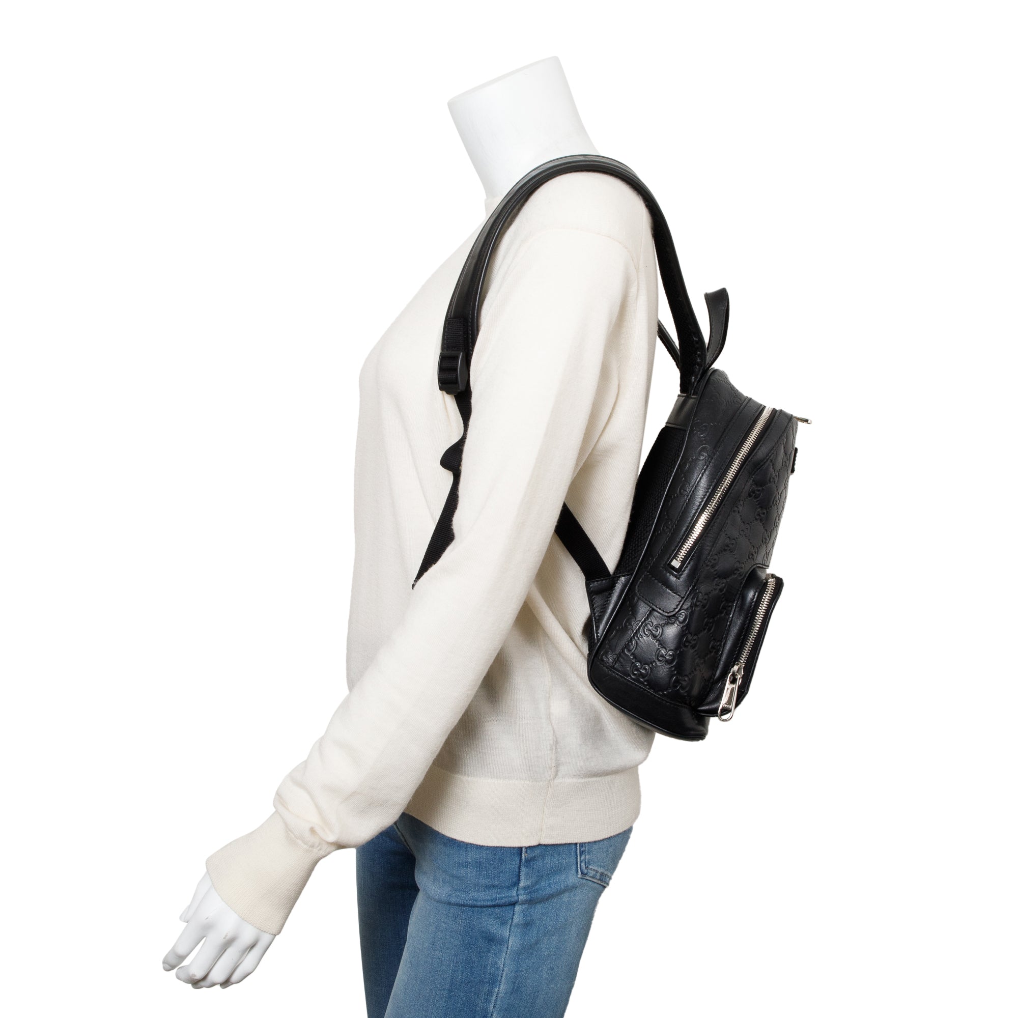 Gucci Black GG Signature Leather Small Backpack