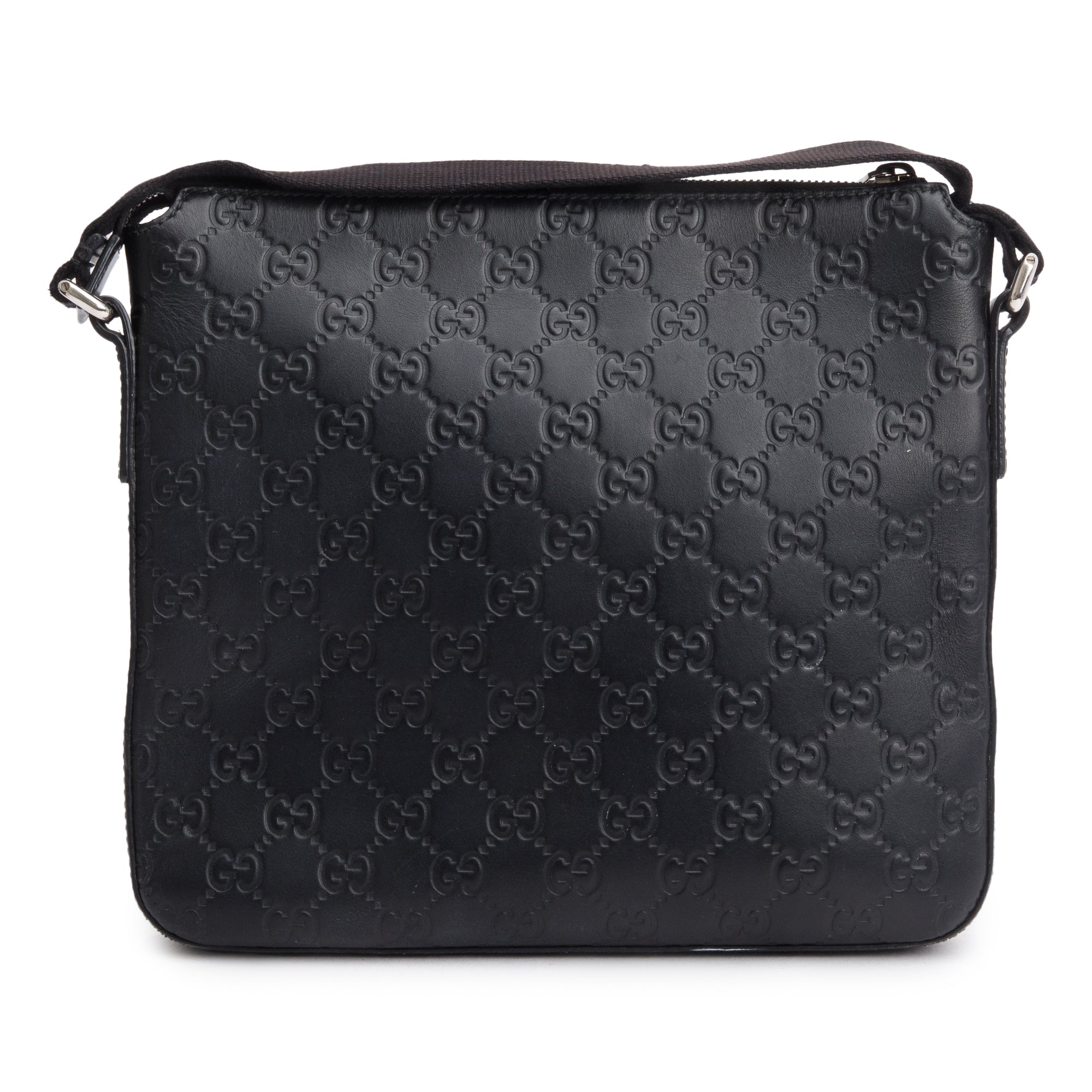 Gucci Black GG Signature Leather Small Messenger Bag