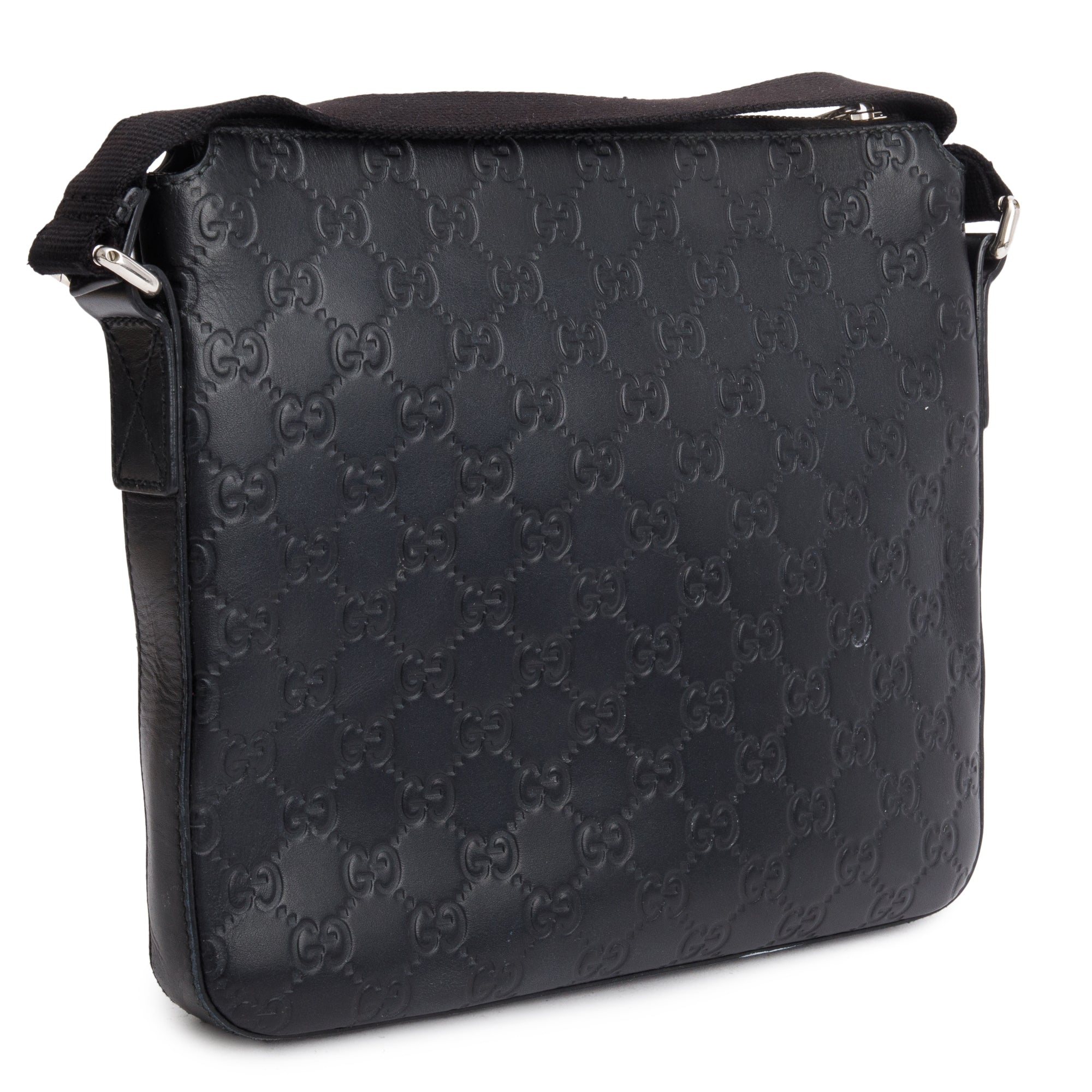 Gucci Black GG Signature Leather Small Messenger Bag