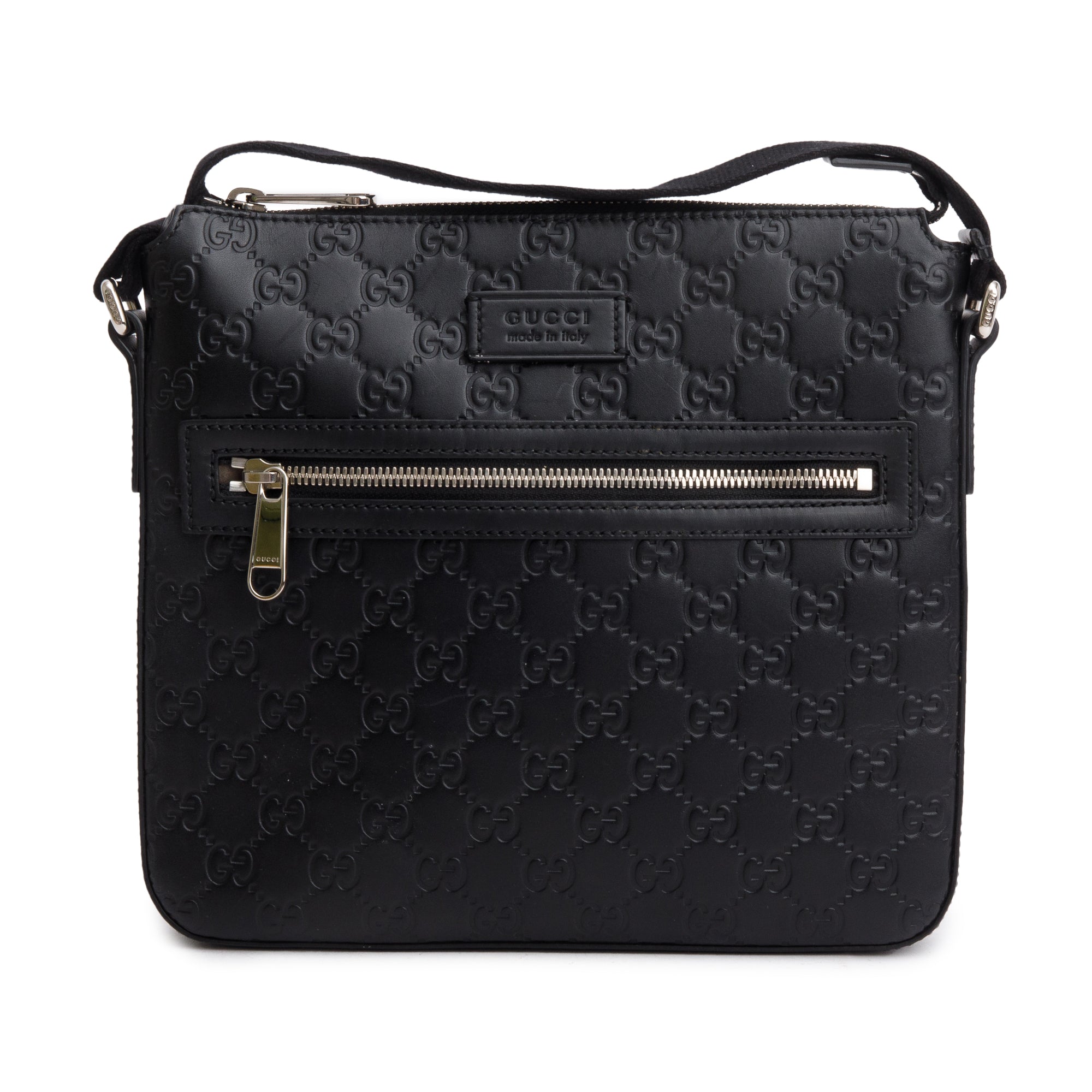 Gucci Black GG Signature Leather Small Messenger Bag w/ Box