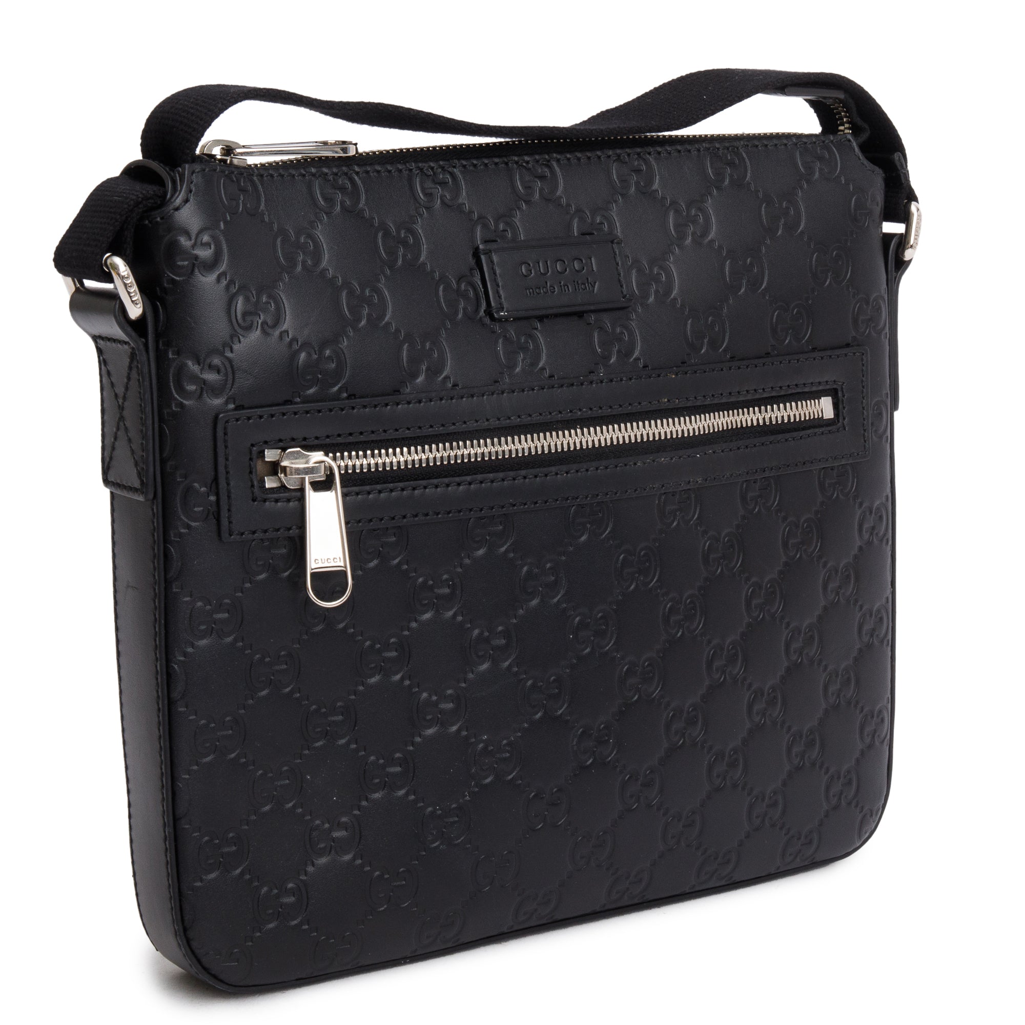 Gucci Black GG Signature Leather Small Messenger Bag w/ Box