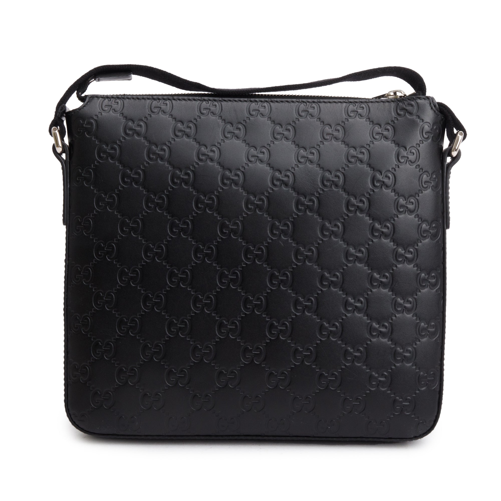 Gucci Black GG Signature Leather Small Messenger Bag w/ Box