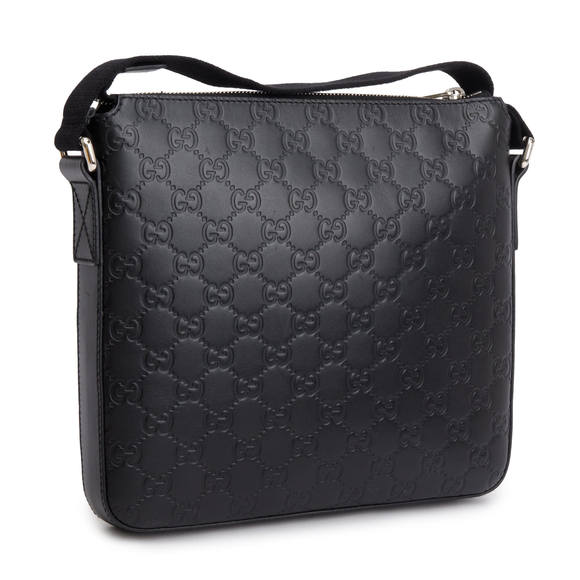 Gucci Black GG Signature Leather Small Messenger Bag w/ Box