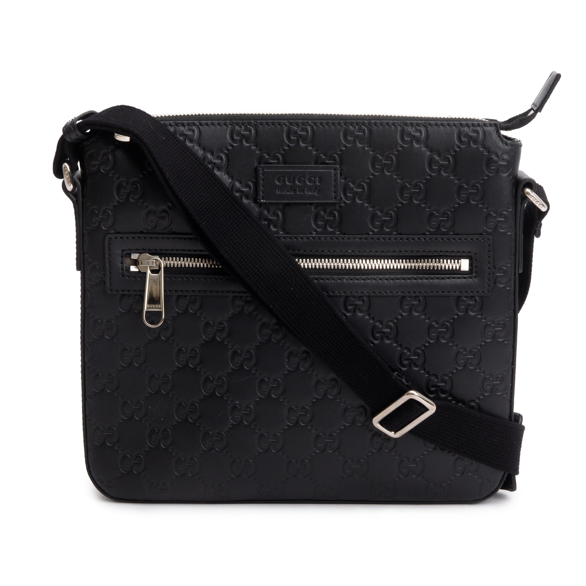 Gucci Black GG Signature Leather Small Messenger Bag w/ Box