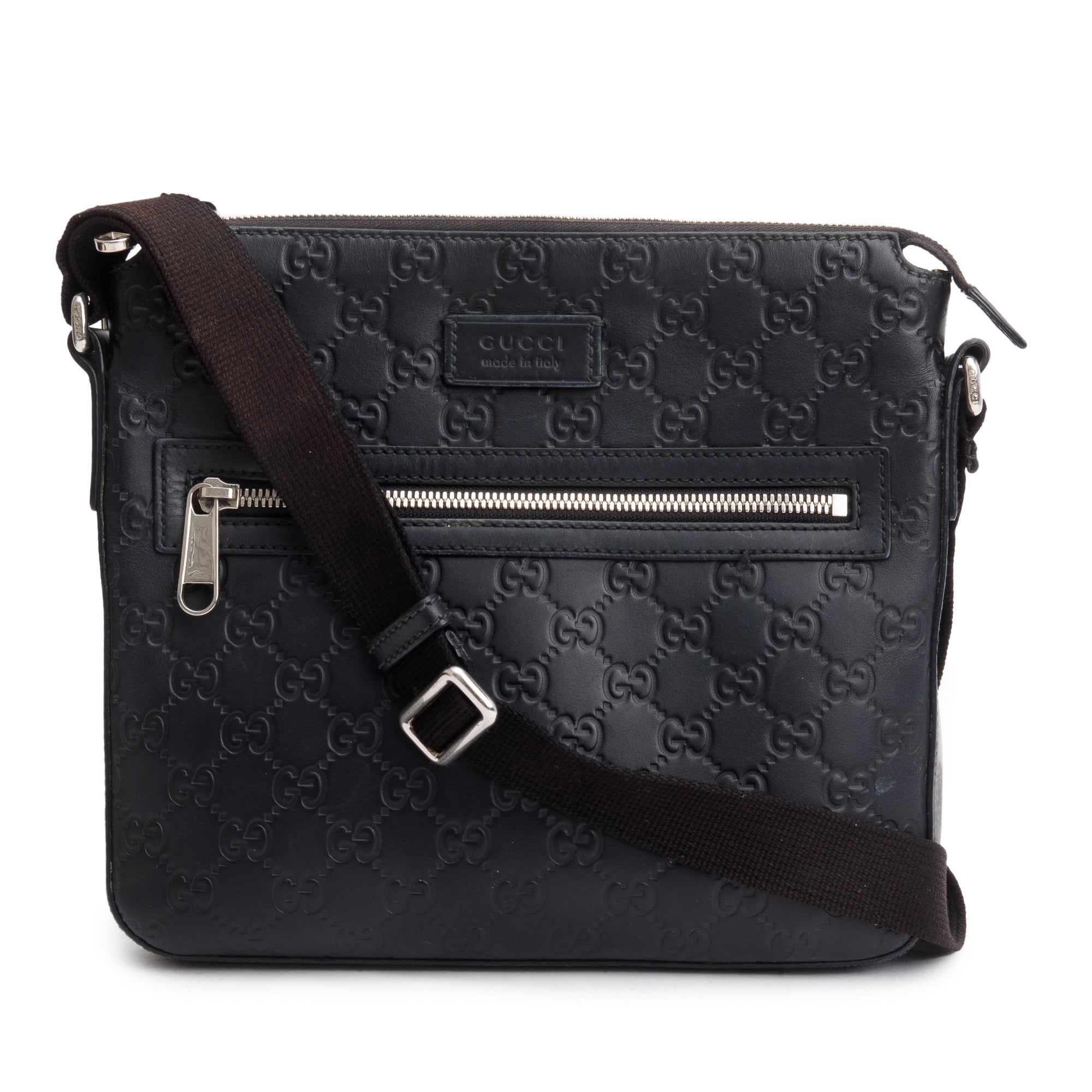 Gucci Black GG Signature Leather Small Messenger Bag