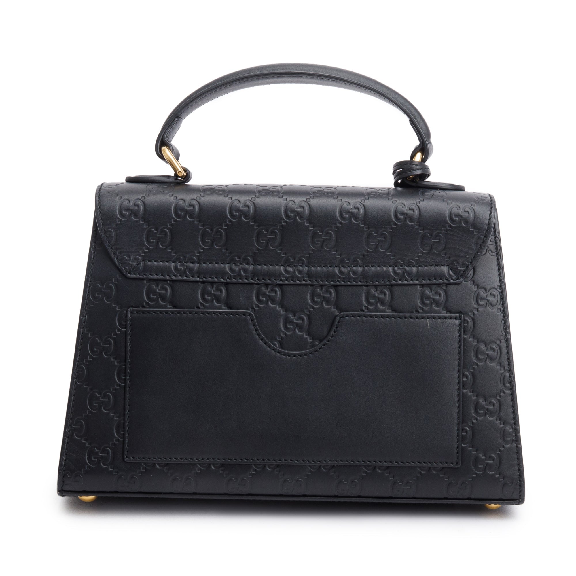 Gucci Black GG Signature Leather Small Padlock Top Bag w/ Strap