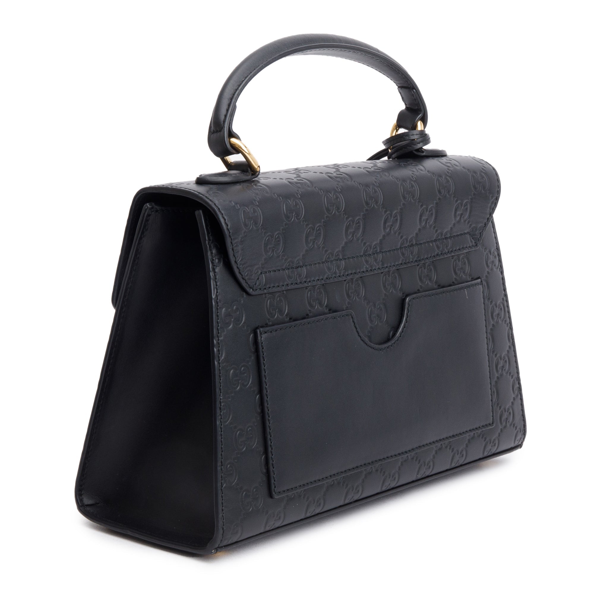 Gucci Black GG Signature Leather Small Padlock Top Bag w/ Strap