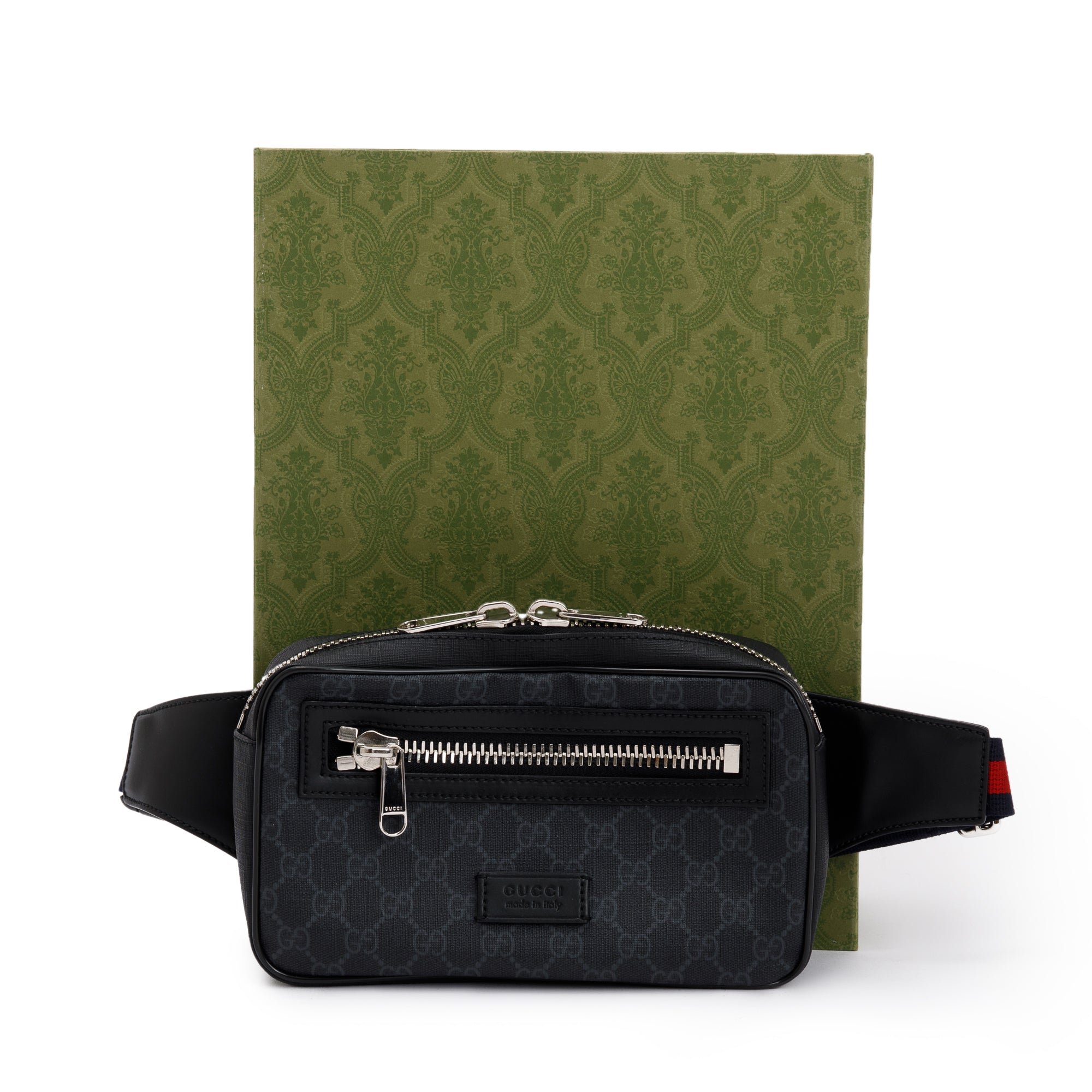Gucci Black GG Supreme Belt Bag w/ Box
