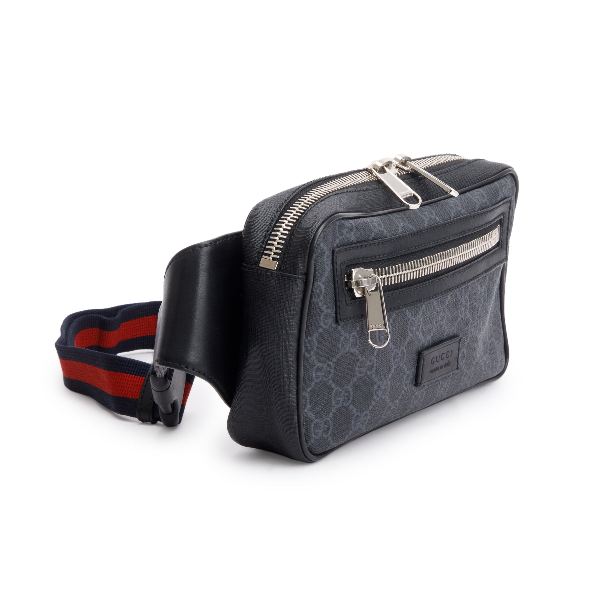Gucci Black GG Supreme Black Belt Bag with Zip Pocket