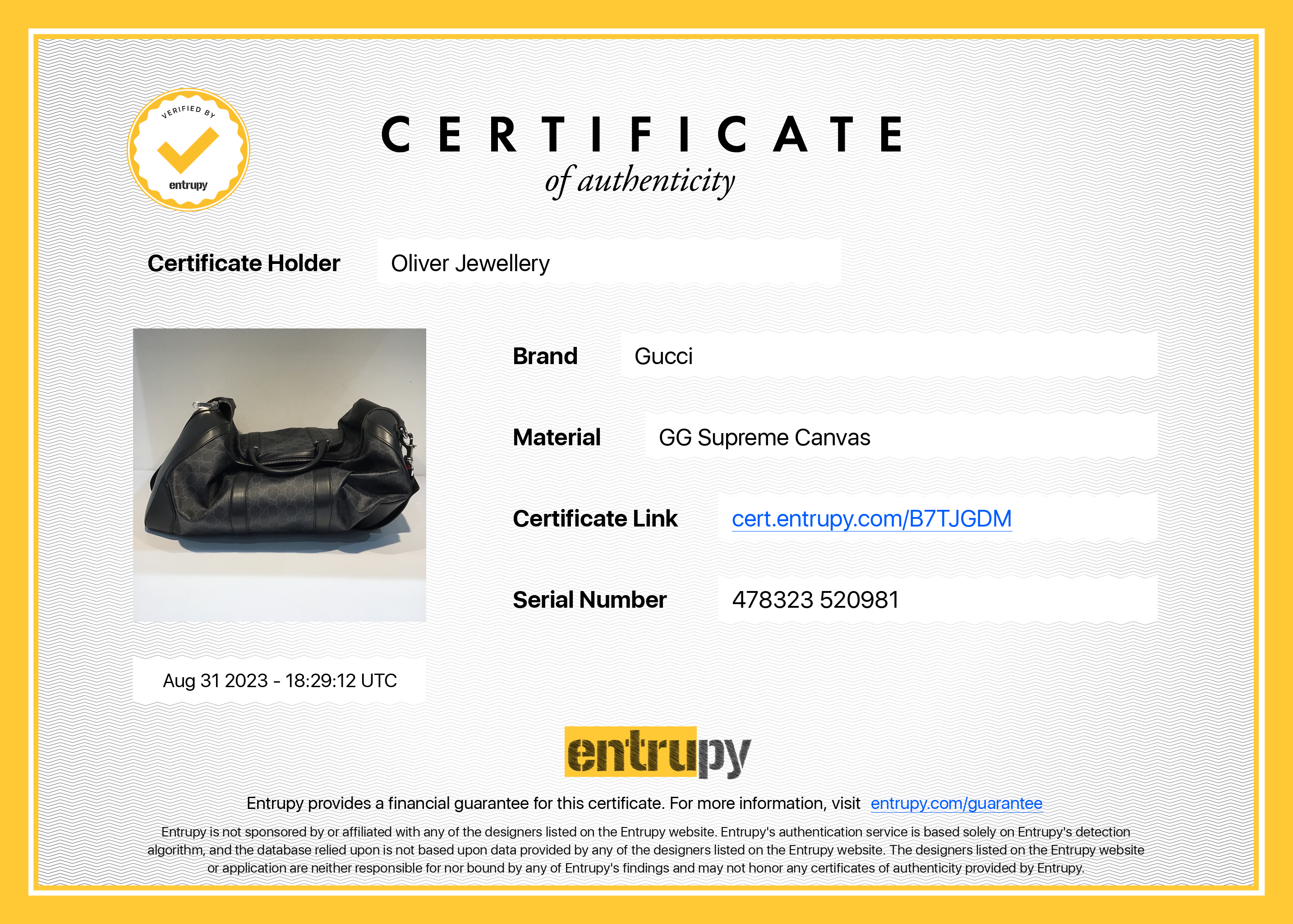 Gucci Black GG Supreme Canvas Carry-On Duffle Bag