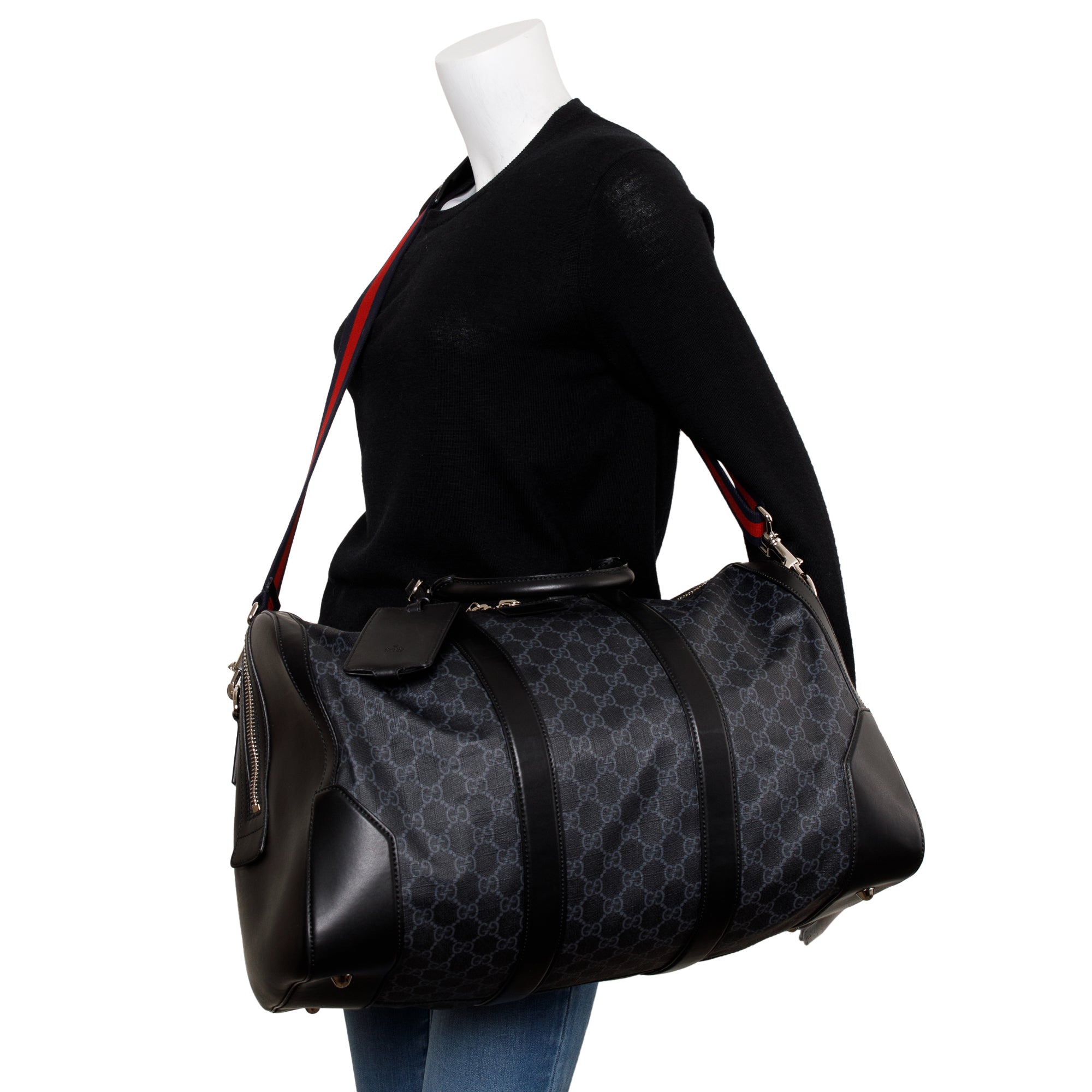 Gucci Black GG Supreme Canvas Carry-On Duffle Bag w/ Strap