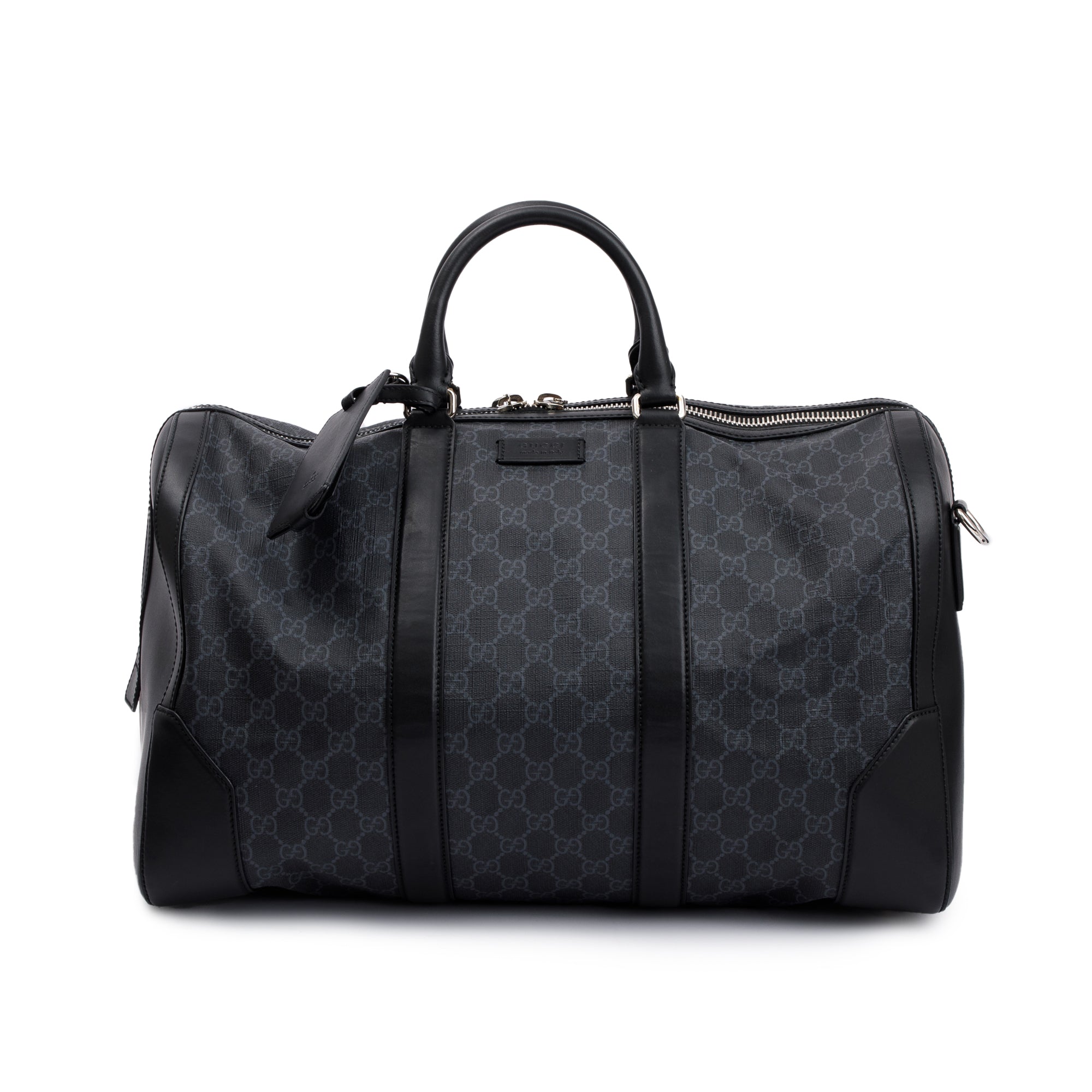 Gucci Black GG Supreme Canvas Carry-On Duffle Bag w/ Strap
