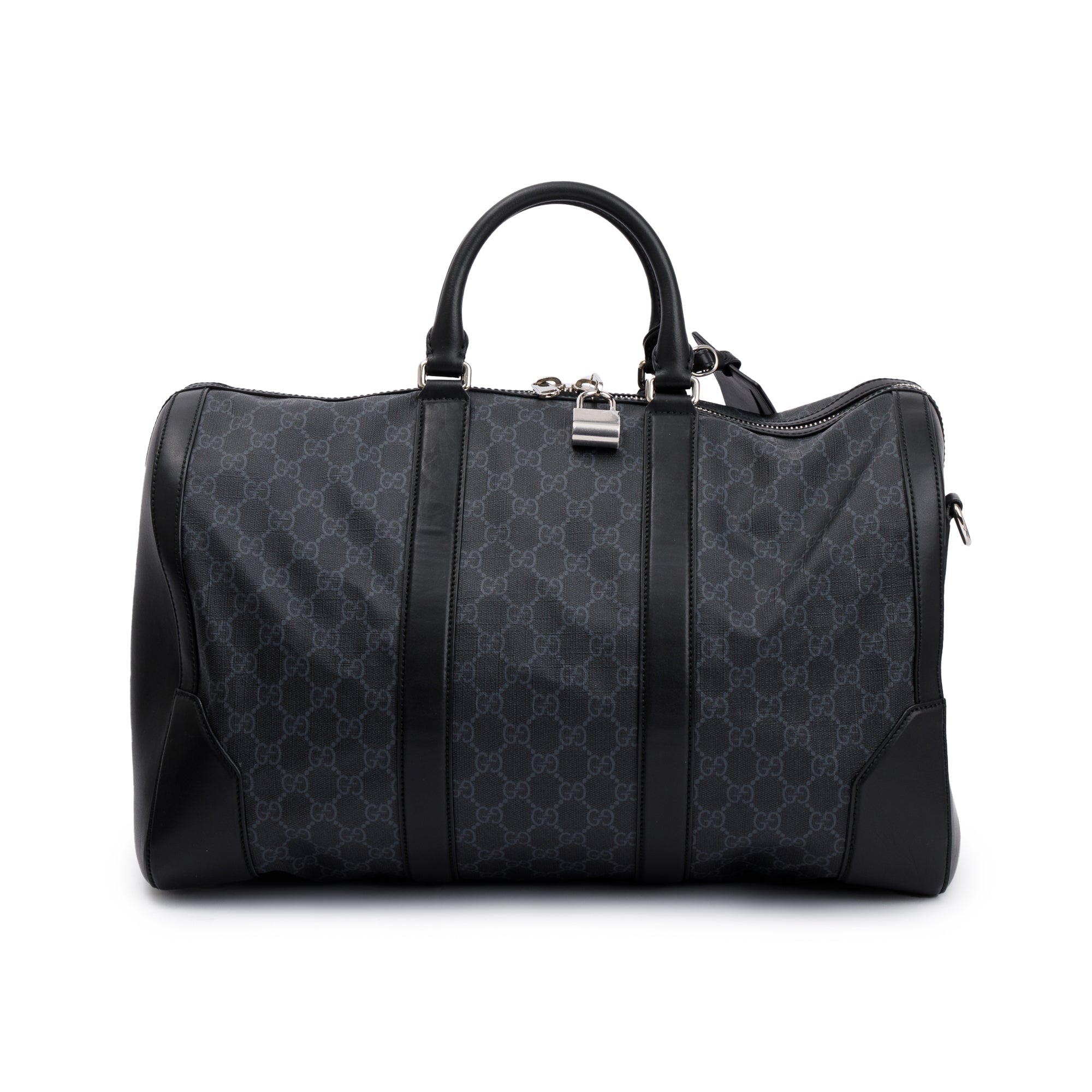 Gucci Black GG Supreme Canvas Carry-On Duffle Bag w/ Strap
