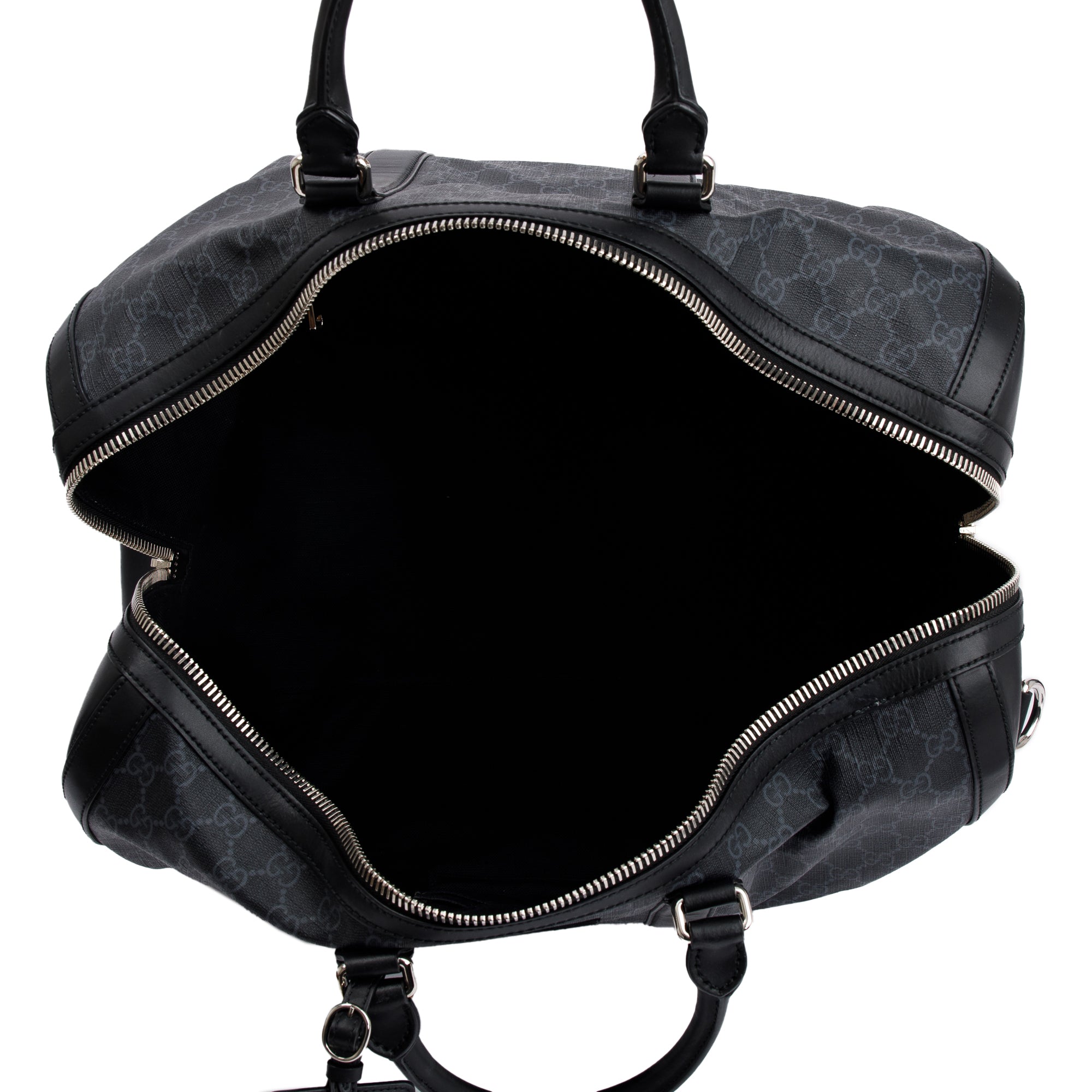 Gucci Black GG Supreme Canvas Carry-On Duffle Bag w/ Strap