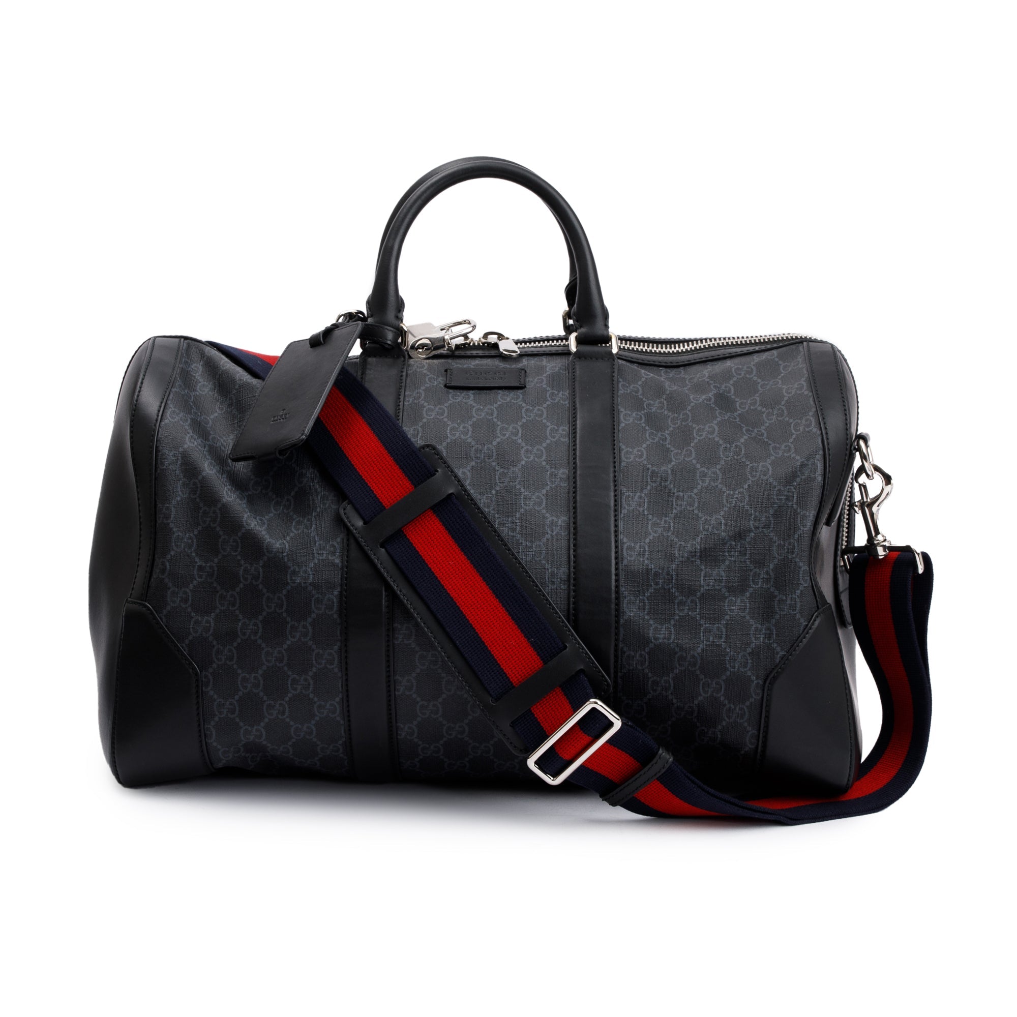 Gucci Black GG Supreme Canvas Carry-On Duffle Bag w/ Strap