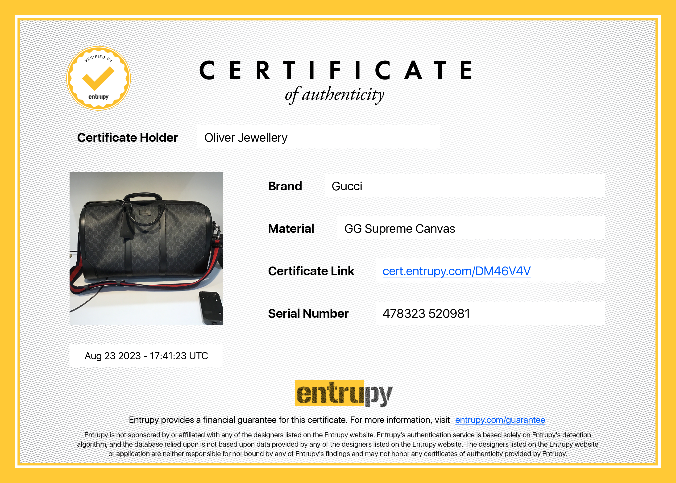 Gucci Black GG Supreme Canvas Cary-On Duffle Bag w/ Box