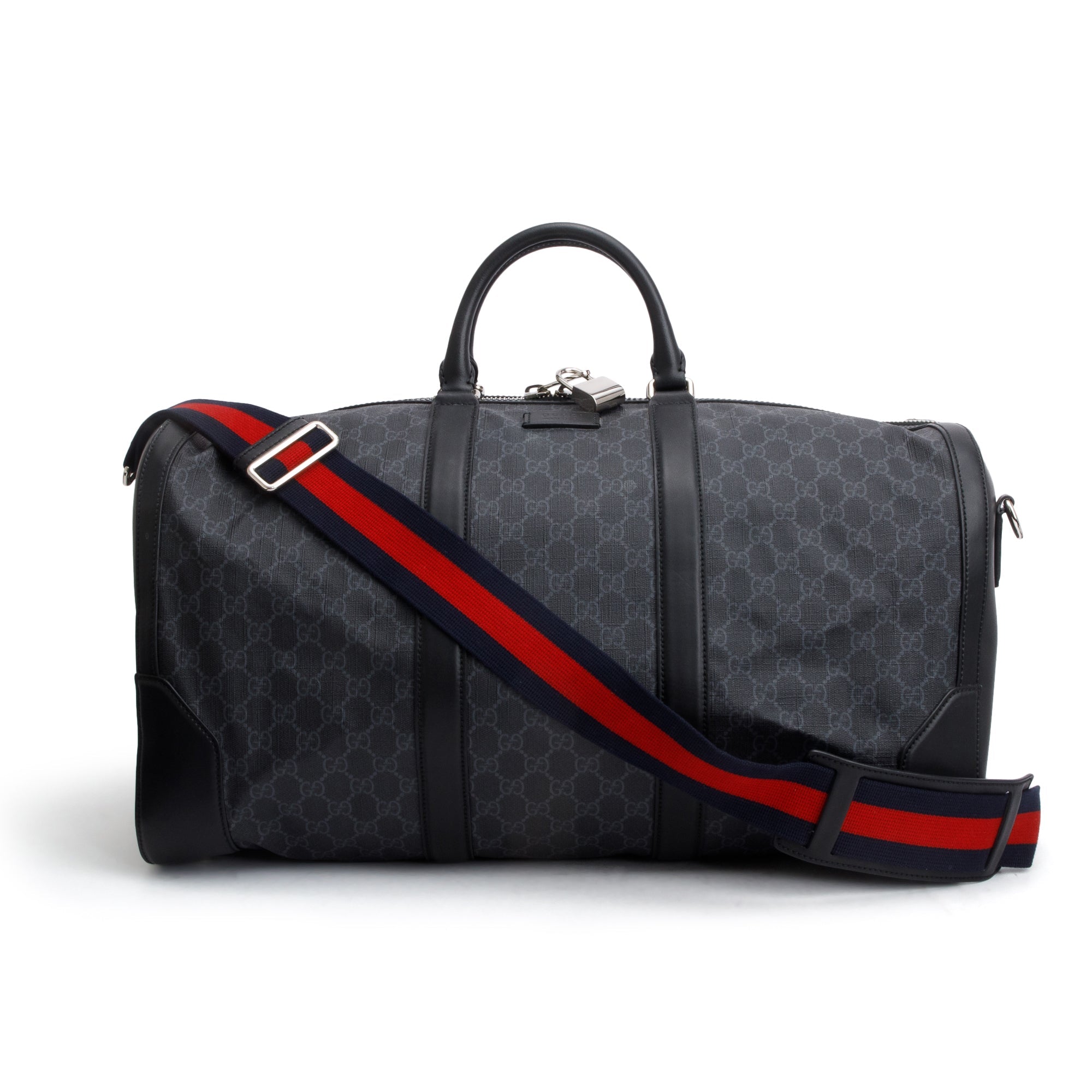 Gucci Black GG Supreme Canvas Large Carry-On Duffle Bag w/ Strap